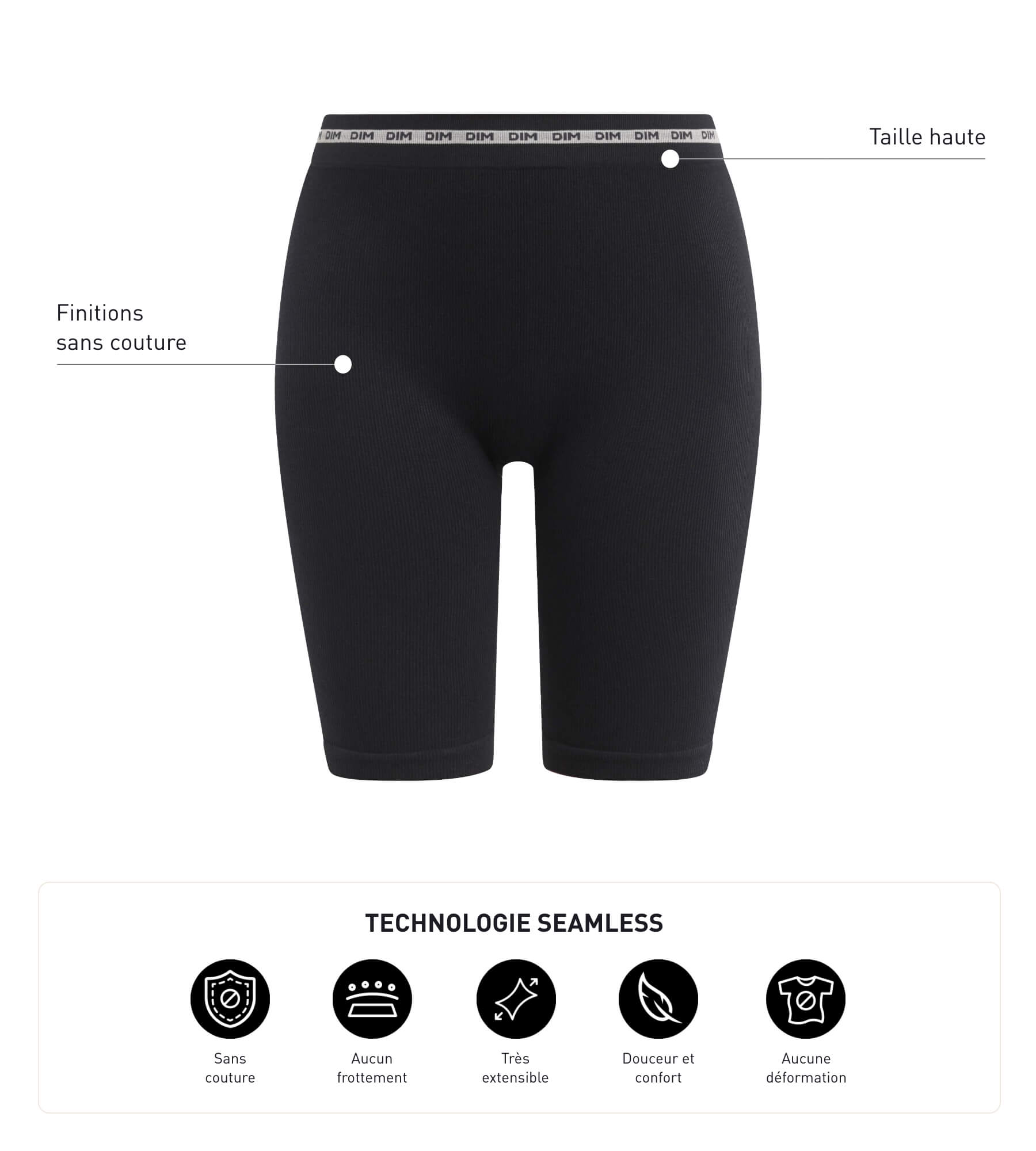 DIM Schwarze Radlershorts aus gerippter Mikrofaser - Icons Seamless