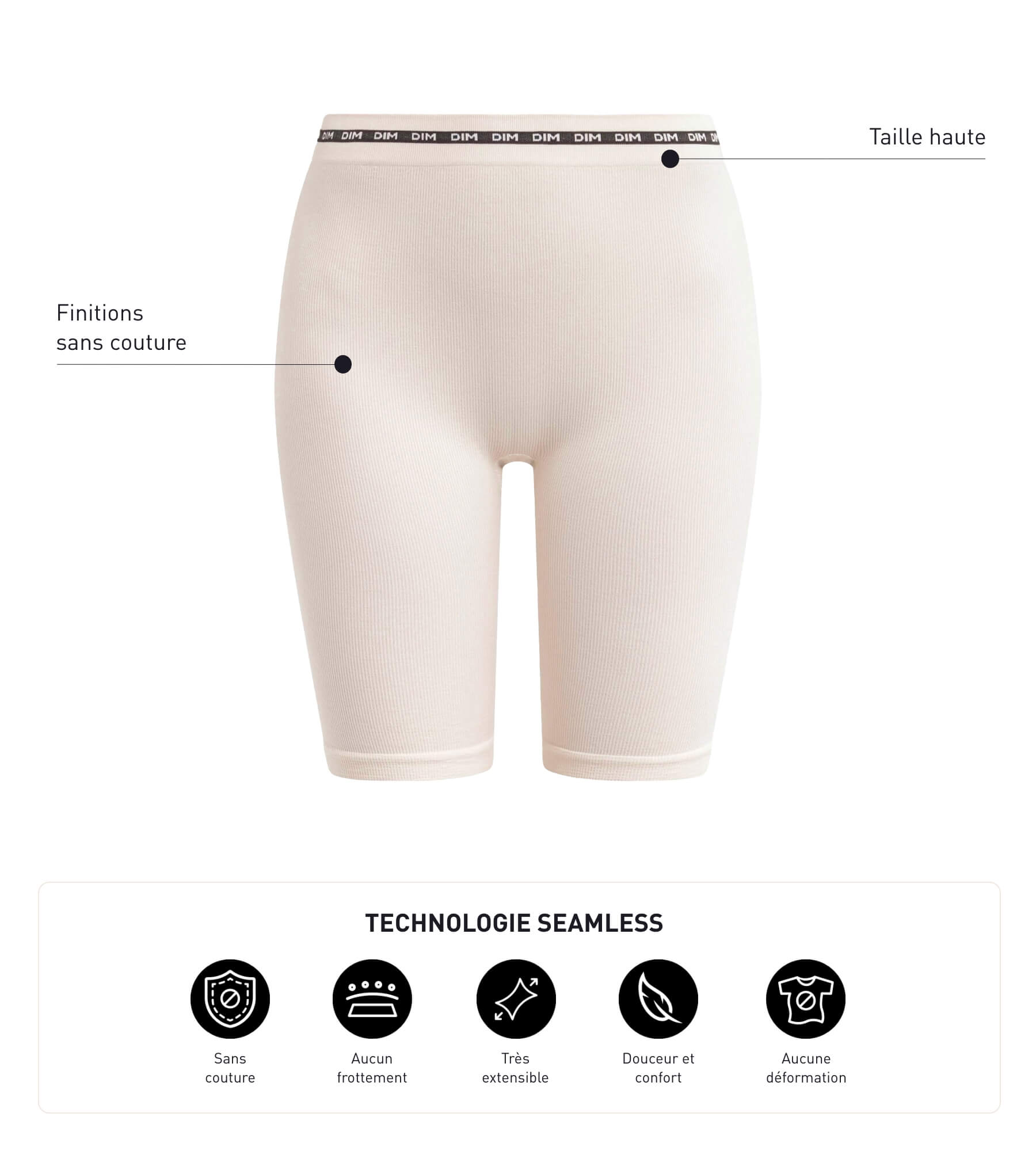 DIM Hellbeige Radlershorts aus gerippter Mikrofaser - Icons Seamless