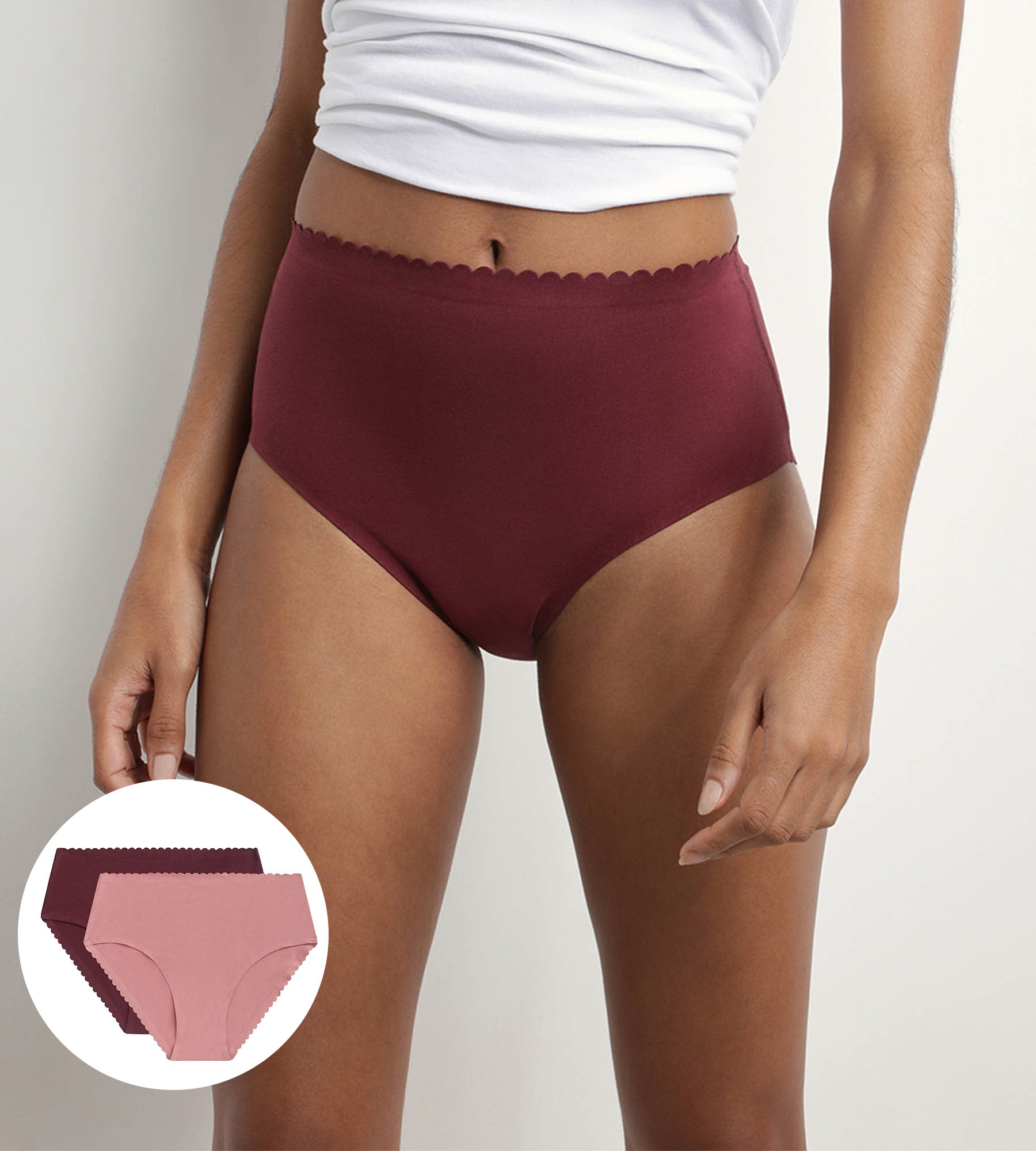 DIM 2er-Pack Taillen-Slips aus Stretch-Baumwolle rosa/rubinrot - Body Touch Easy
