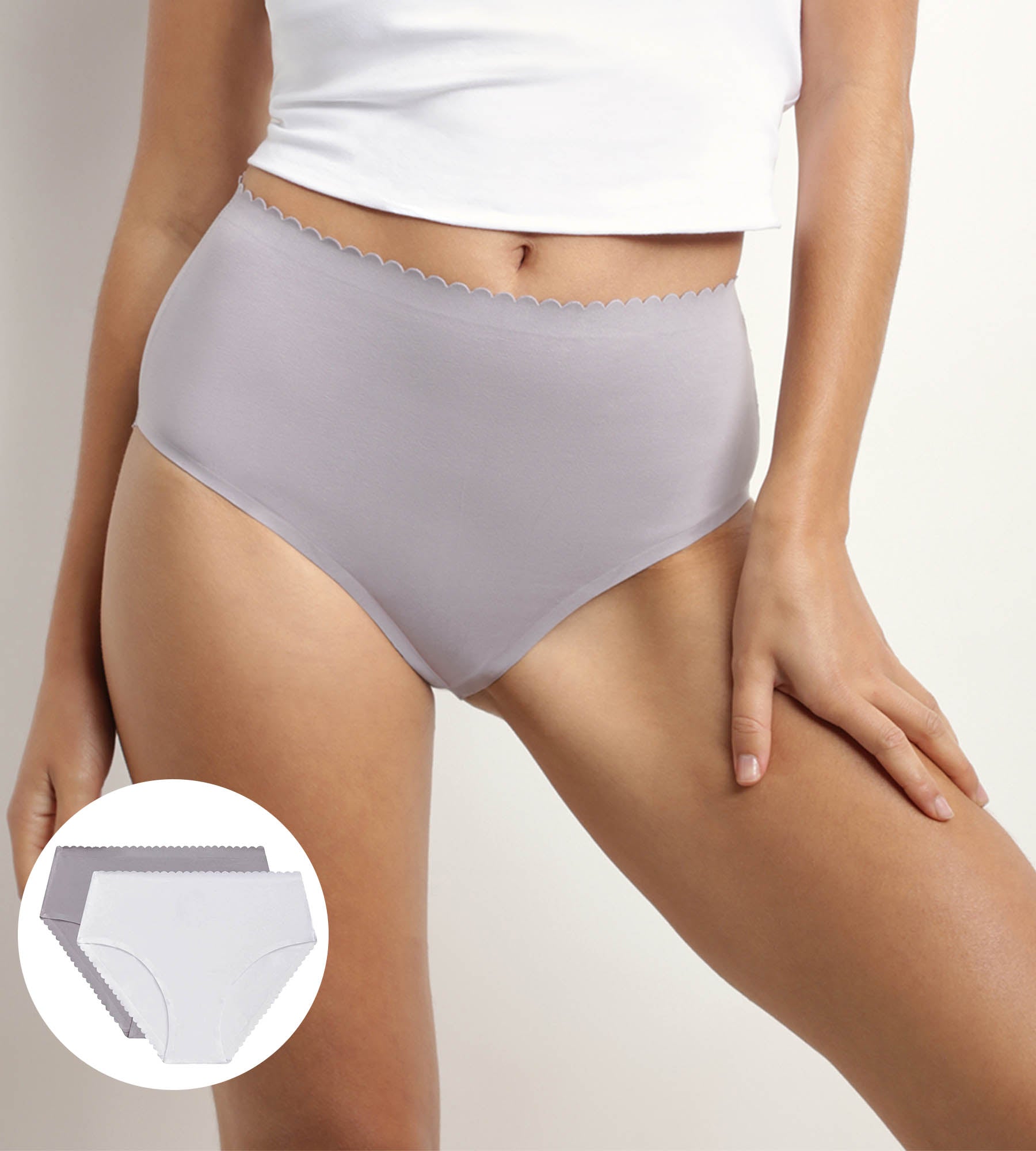 DIM 2er-Pack Taillen-Slips aus Stretch-Baumwolle weiß/grau - Body Touch Easy