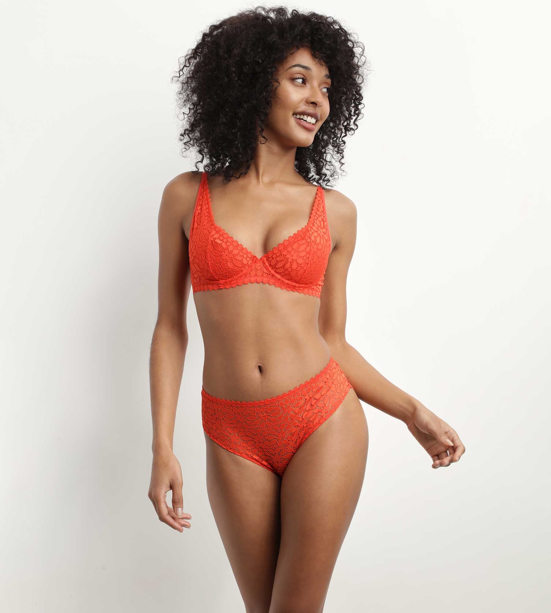 DIM Orangener Slip aus floraler Spitze - Daily Dentelle