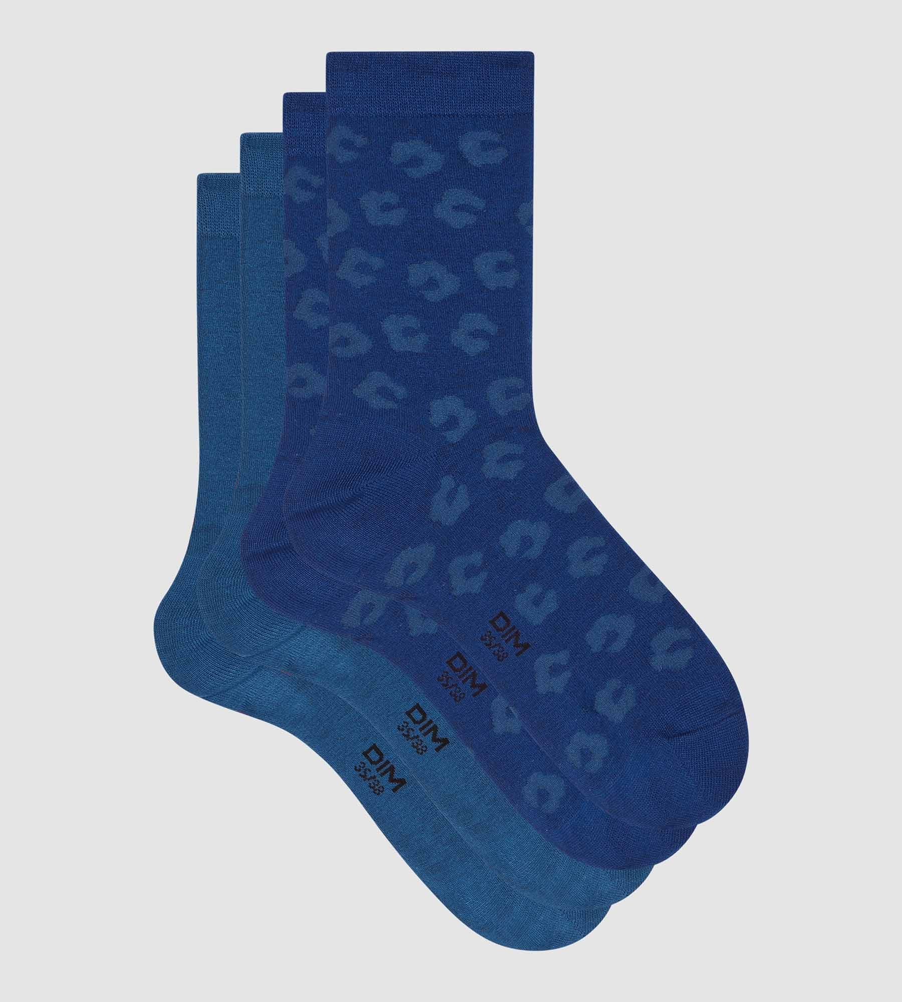 DIM 2er-Pack Damensocken aus Viskose mit Bambus königsblau/dunkelblau geblümt - DIM Fancy