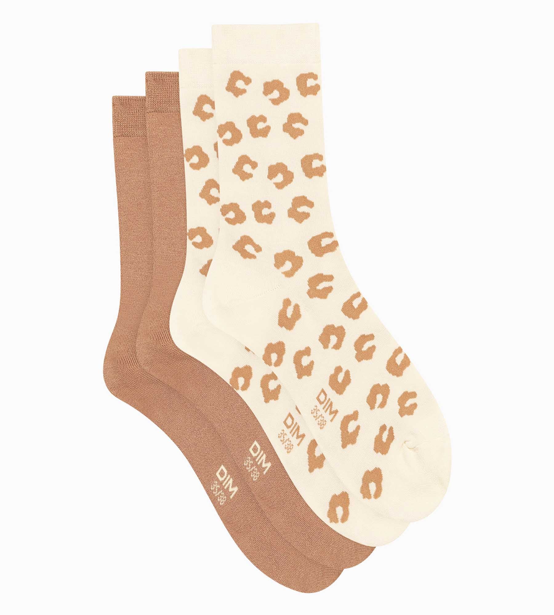 DIM Packung mit 2 Paar geblümten Damensocken Cream Dim Bambou