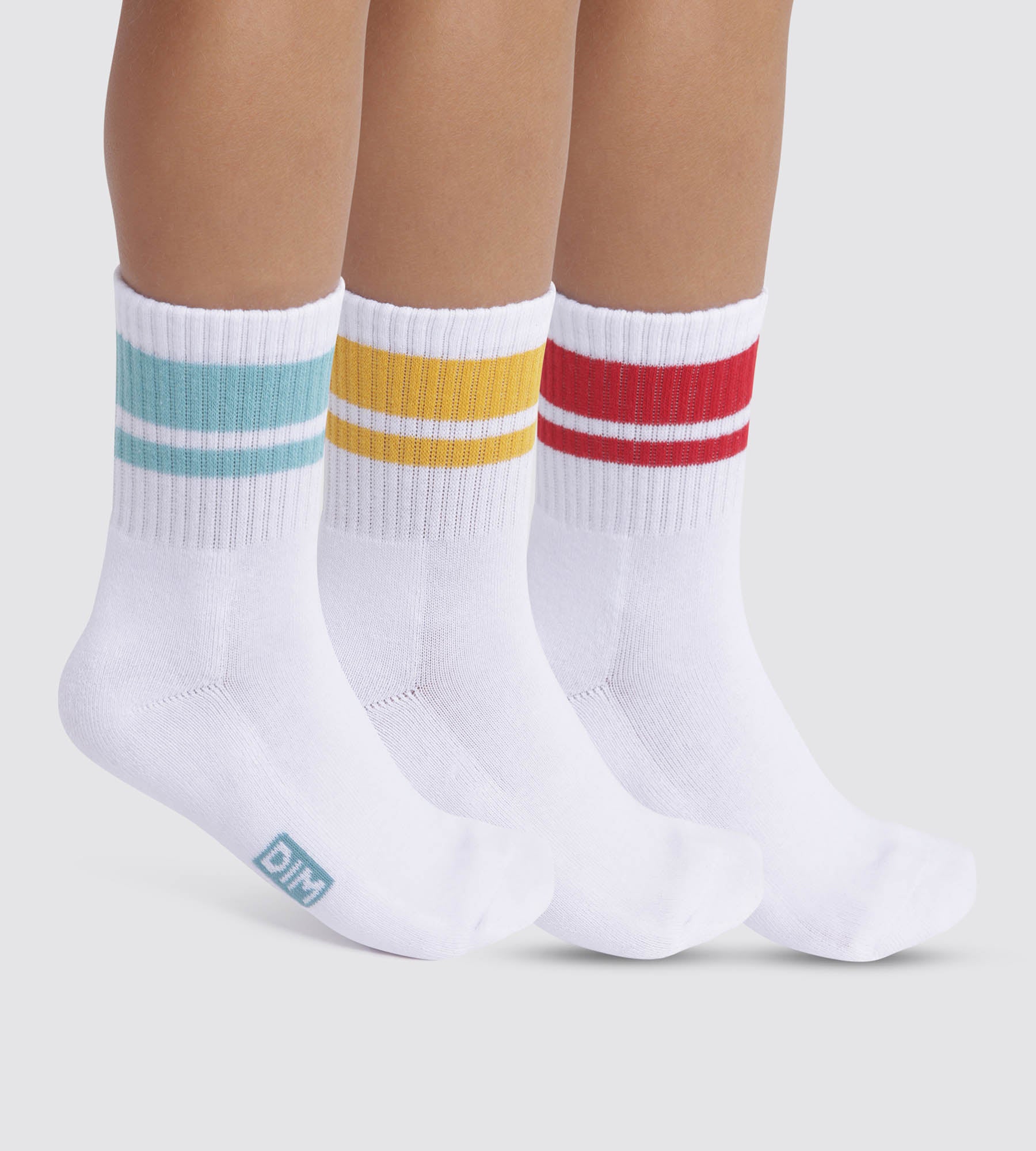 DIM 3er-Pack Kindersocken aus Baumwolle türkis/mohnrot/gelb - DIM Sport