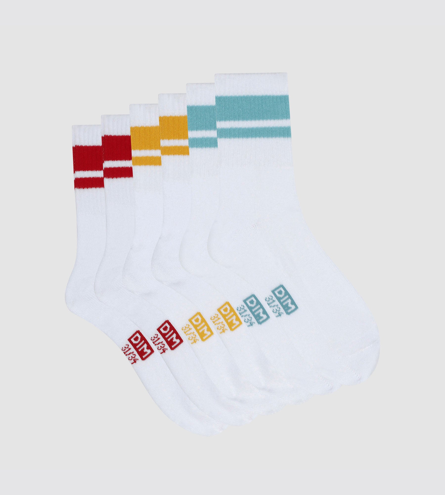 DIM 3er-Pack Kindersocken aus Baumwolle türkis/mohnrot/gelb - DIM Sport