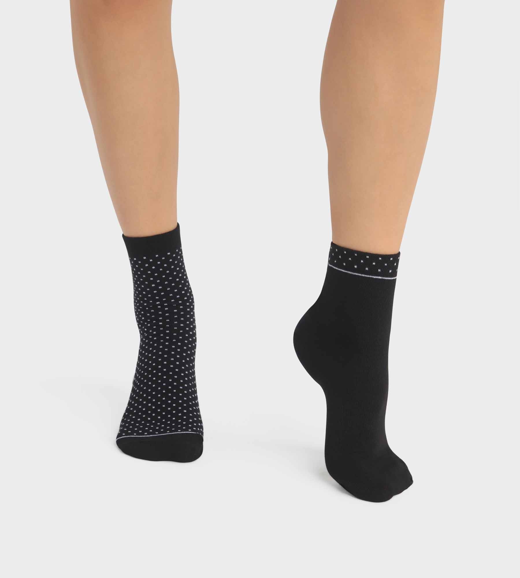 DIM 2er-Pack schwarze gepunktete Damensocken aus Bio-Baumwolle - DIM Good