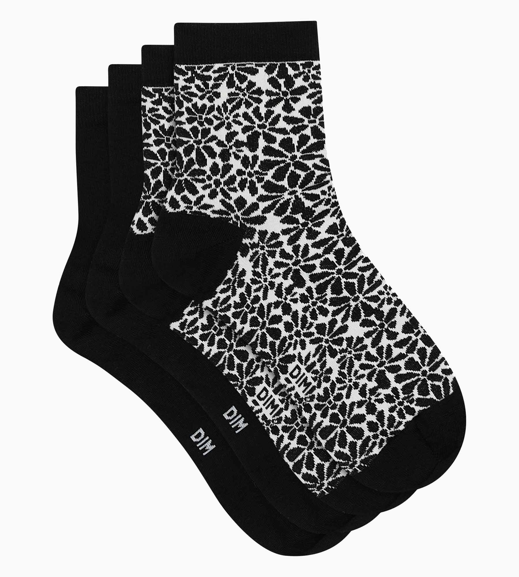 DIM Packung mit 2 Paar Socken mit Blumenmuster aus Bio-Baumwolle Black Dim Good