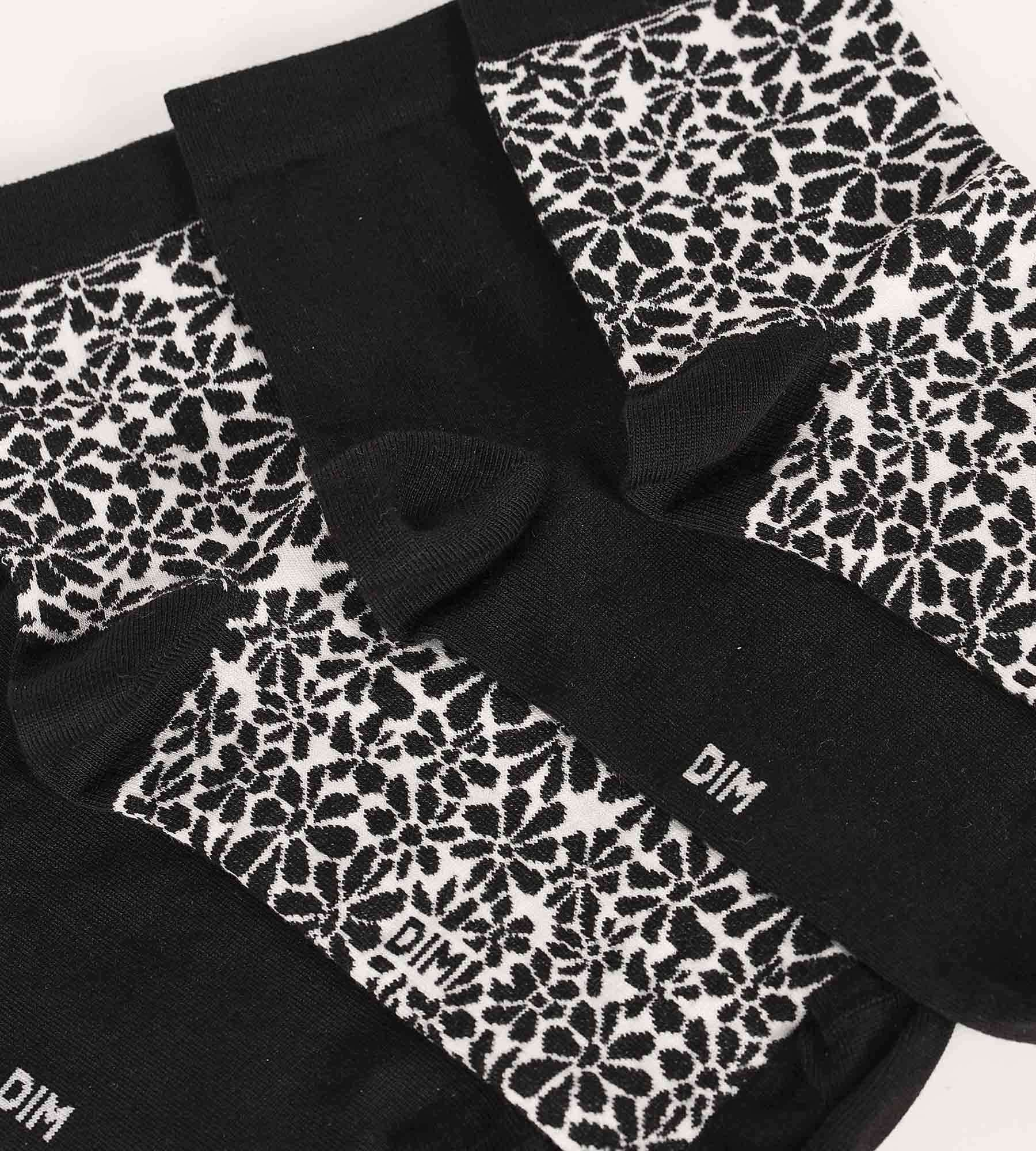 DIM Packung mit 2 Paar Socken mit Blumenmuster aus Bio-Baumwolle Black Dim Good