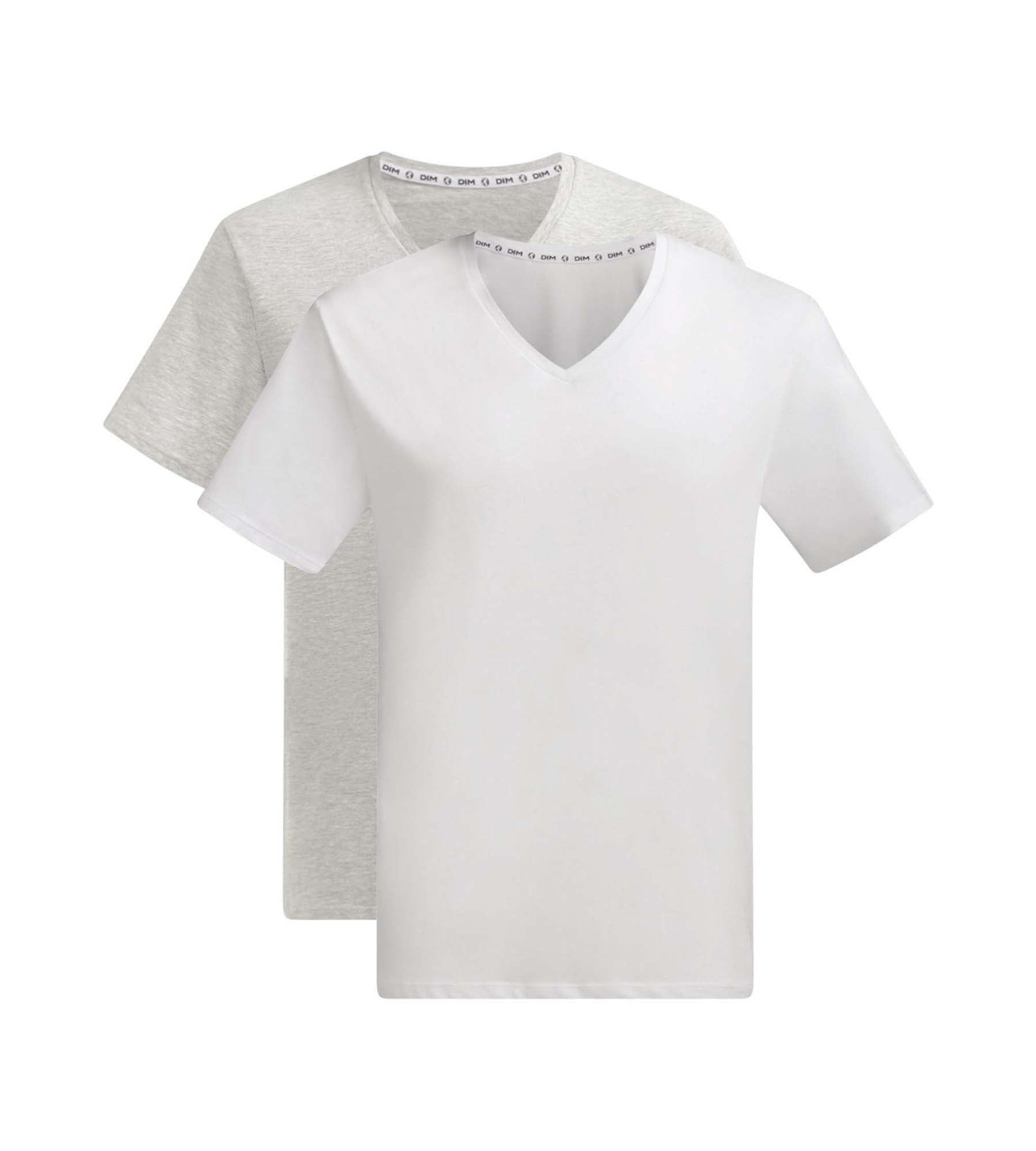 DIM 2er-Pack T-Shirts für Herren in Weiß und Grau aus Bio-Baumwolle mit V-Ausschnitt und Dim Good