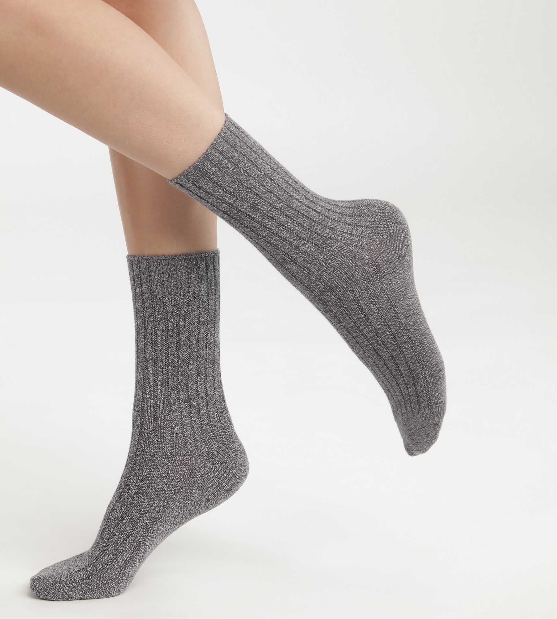 DIM Einfarbige Damensocken aus Rippstrick in Heather Grey Dim Bamboo