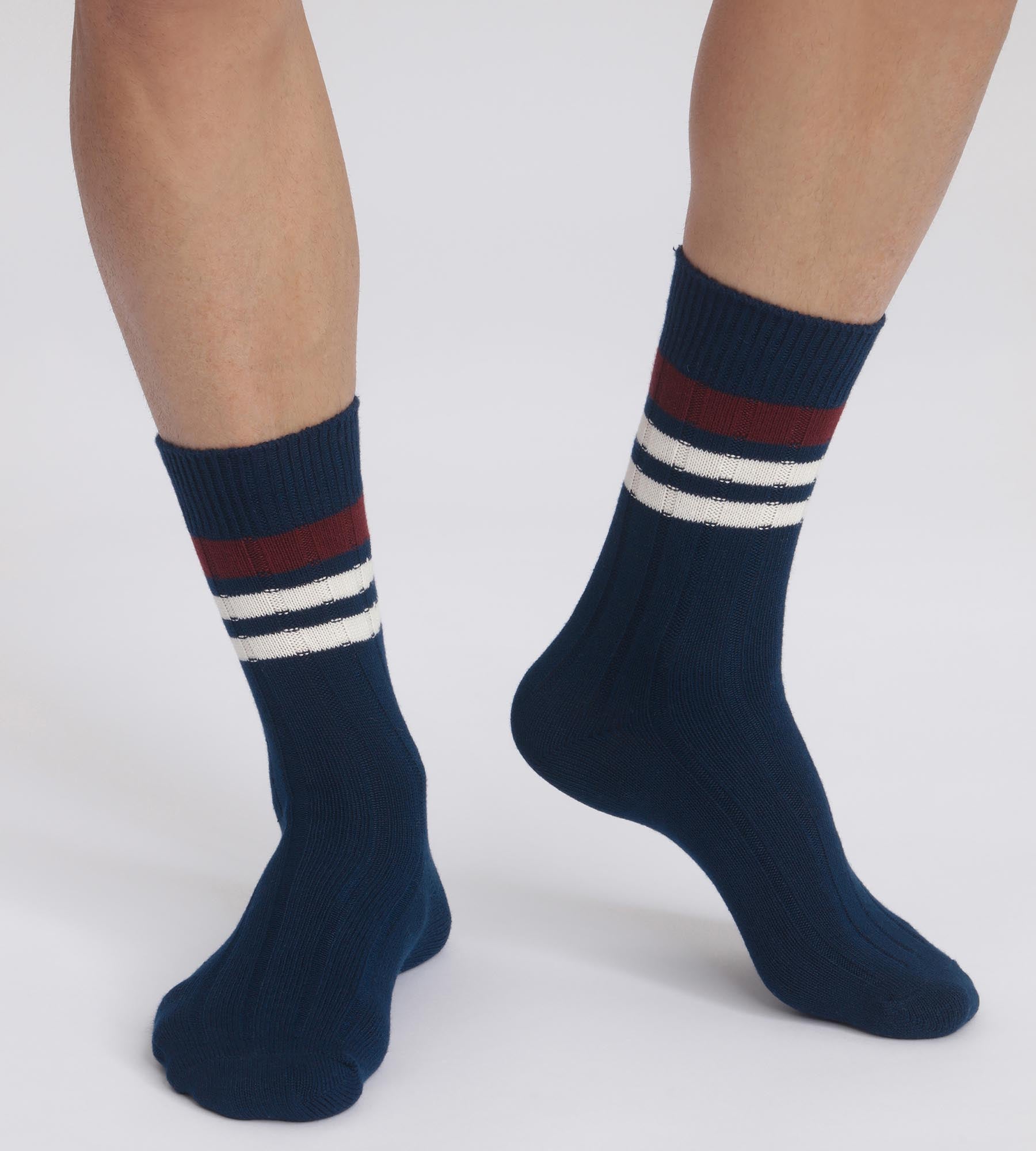 DIM Gestreifte Rippstricksocken für Herren Navy Dim Bambou