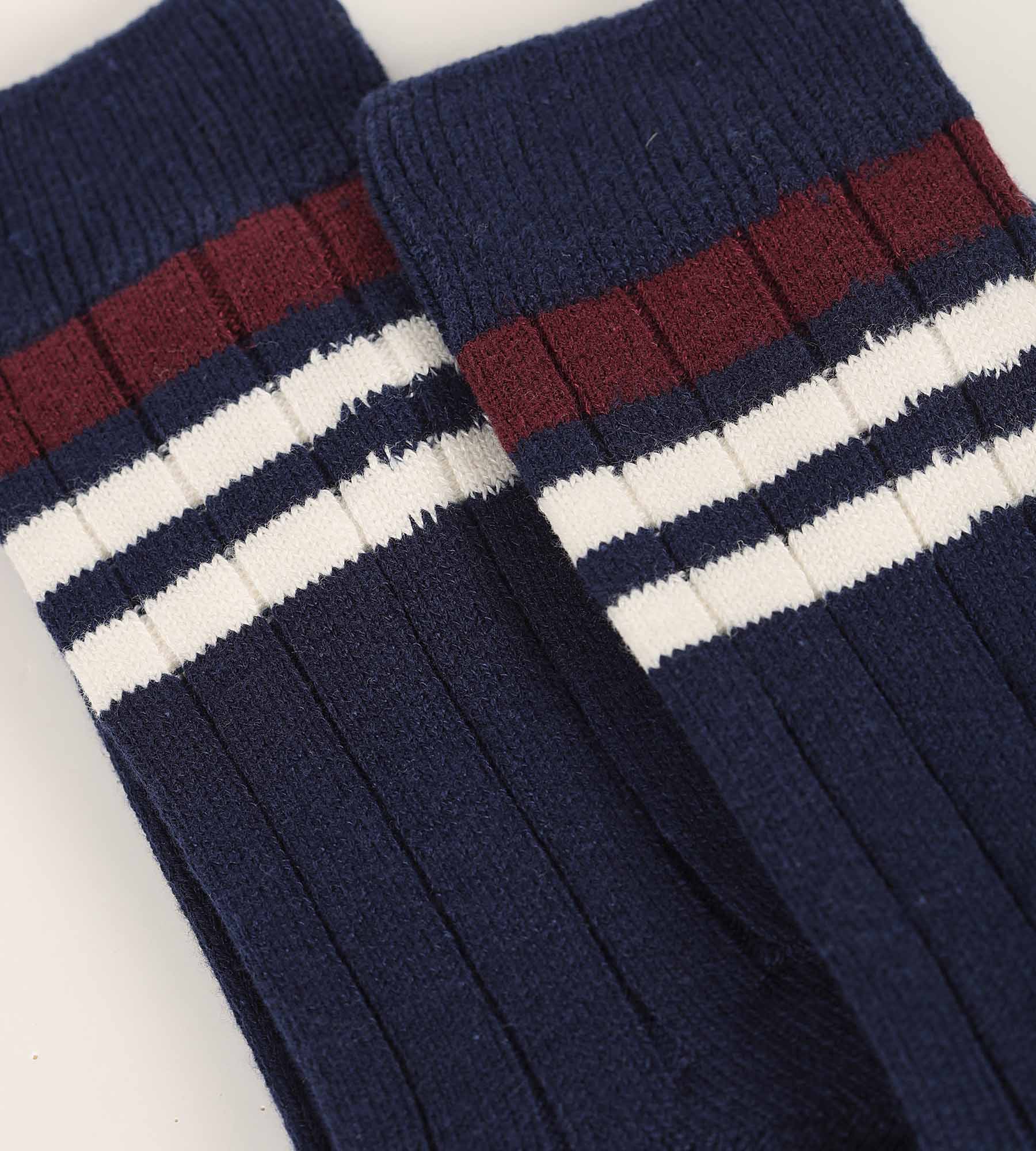 DIM Gestreifte Rippstricksocken für Herren Navy Dim Bambou