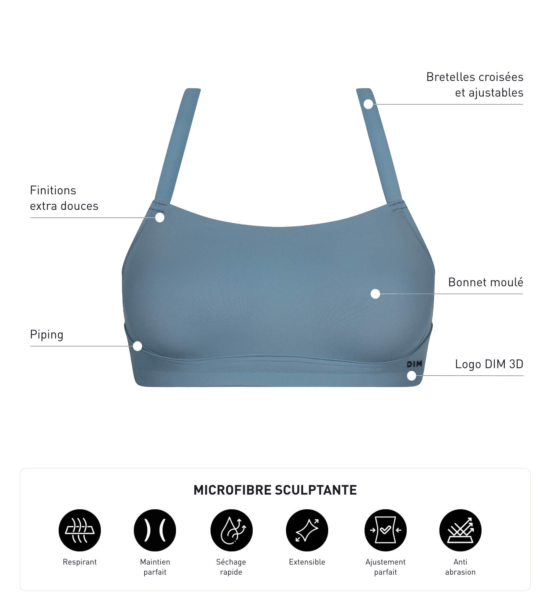 DIM Blue Jean Move formender Mikrofaser-Sport-BH