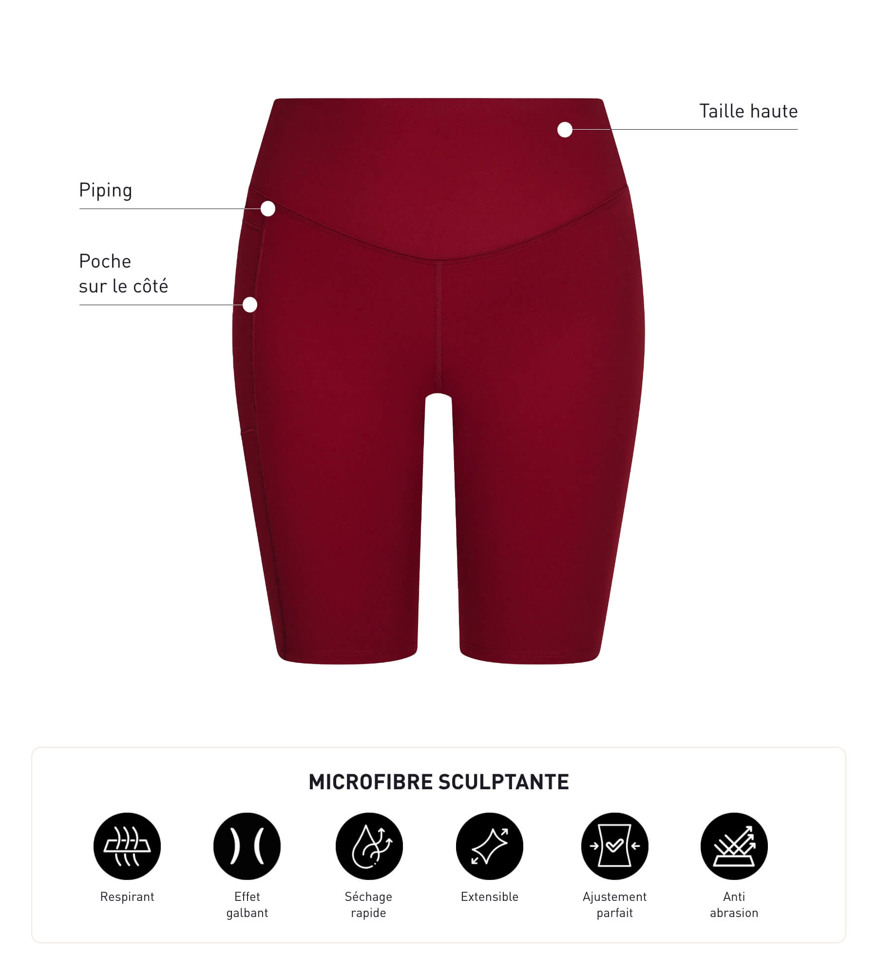 DIM Damen-Sport-Radlerhose aus formender Mikrofaser Burgunder Dim Move