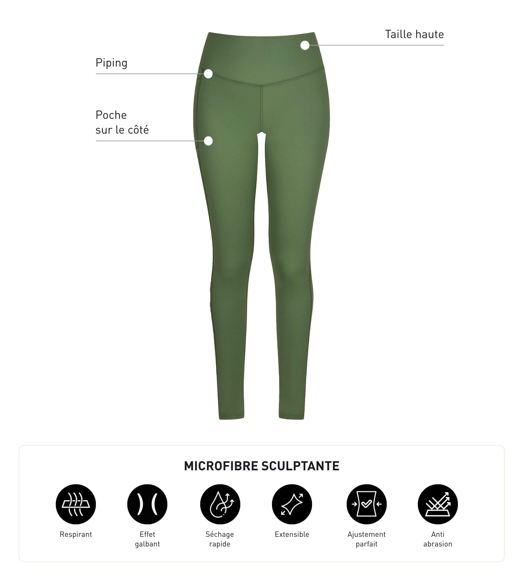 DIM Damen-Sport-Leggings aus formender Mikrofaser Khaki Dim Move