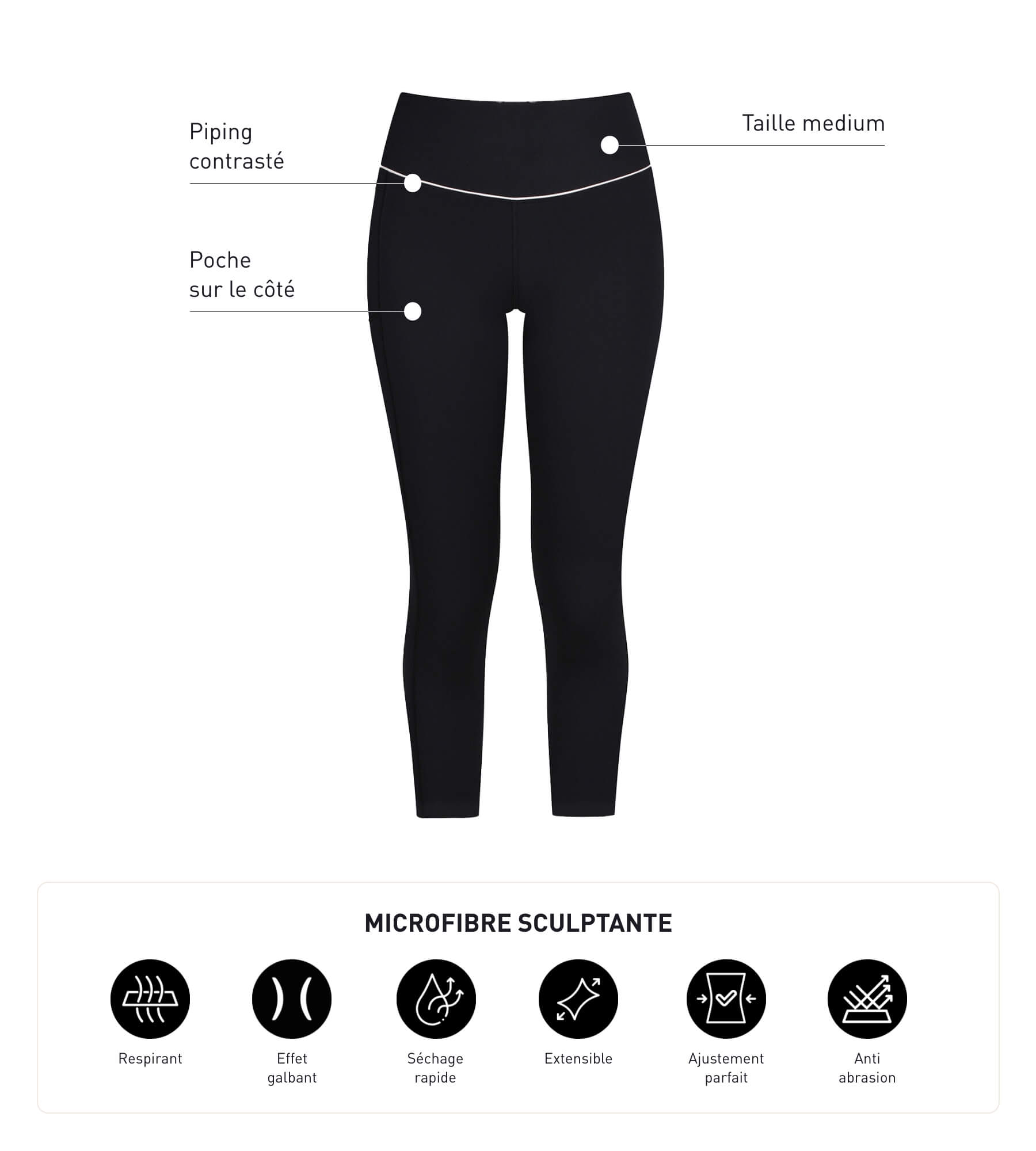 DIM Kurze Sportleggings für Damen aus schwarzer Mikrofaser Dim Move