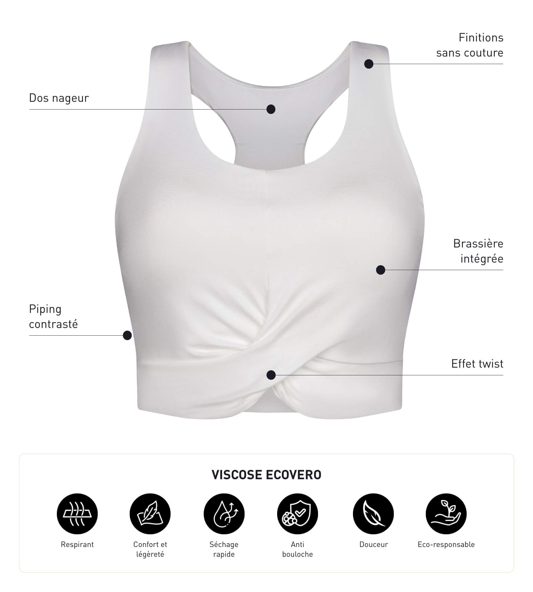 DIM Sport-Tanktop für Damen aus Viskose in Ecru mit BH Dim Move