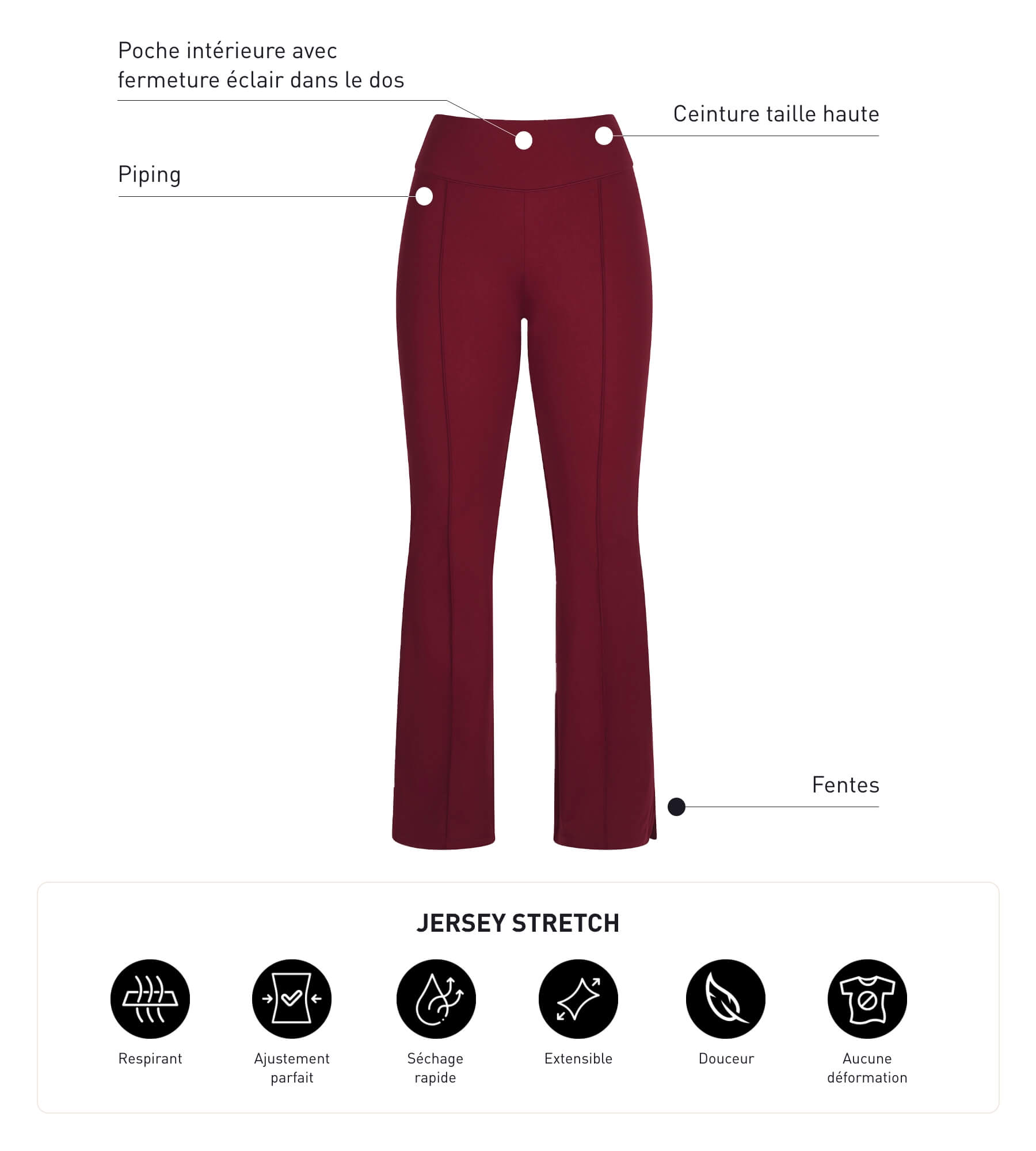 DIM Ausgestellte Damen-Sporthose aus weichem Jersey Burgundy Dim Move