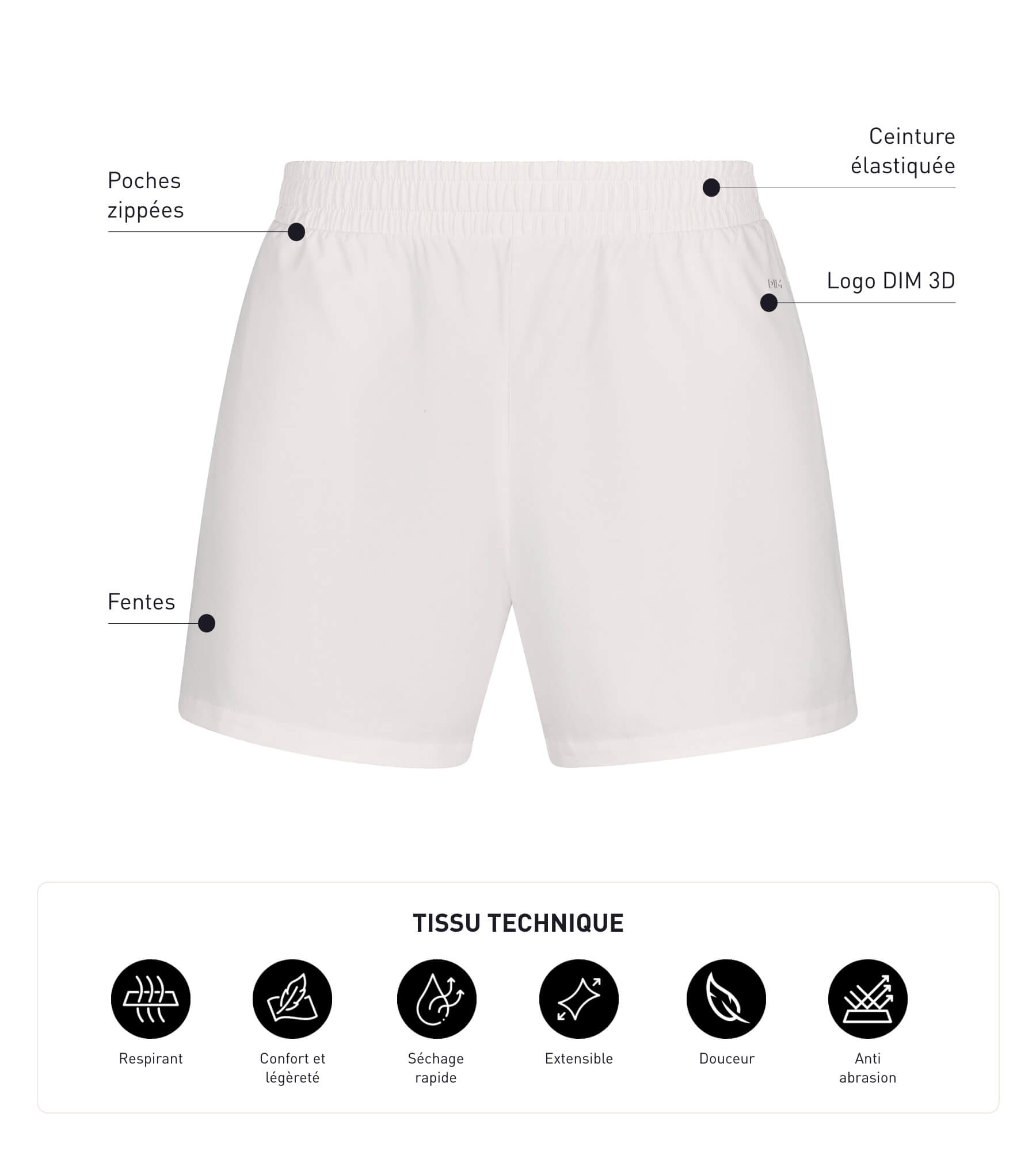 DIM Herren-Sportshorts aus luftigem Material Ecru Dim Move