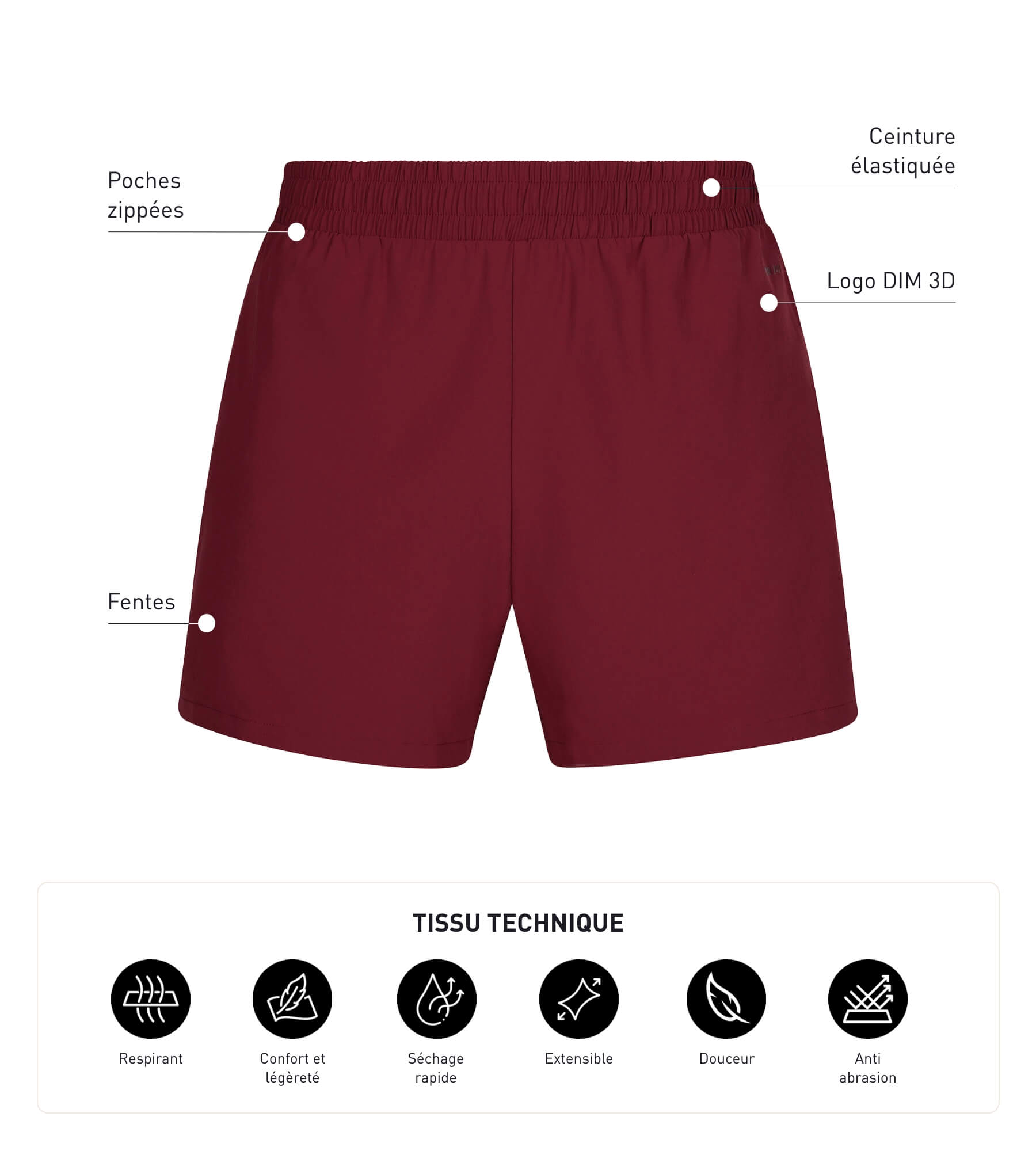 DIM Herren-Sportshorts aus luftigem Material Bordeaux Dim Move