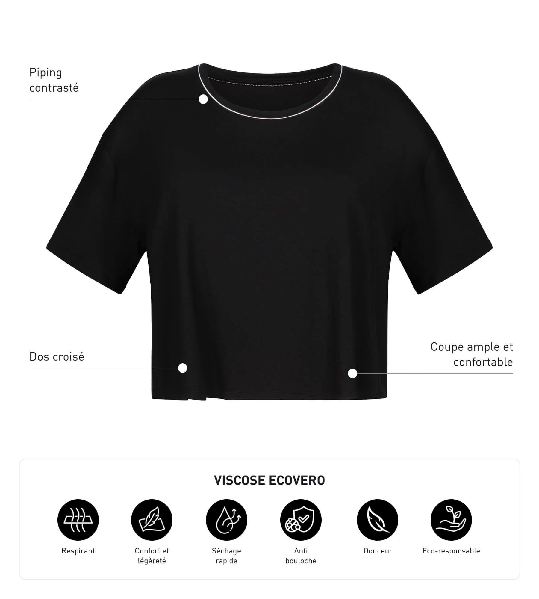 DIM Sport-T-Shirt für Damen aus schwarzer Viskose mit offenem Rücken Dim Move