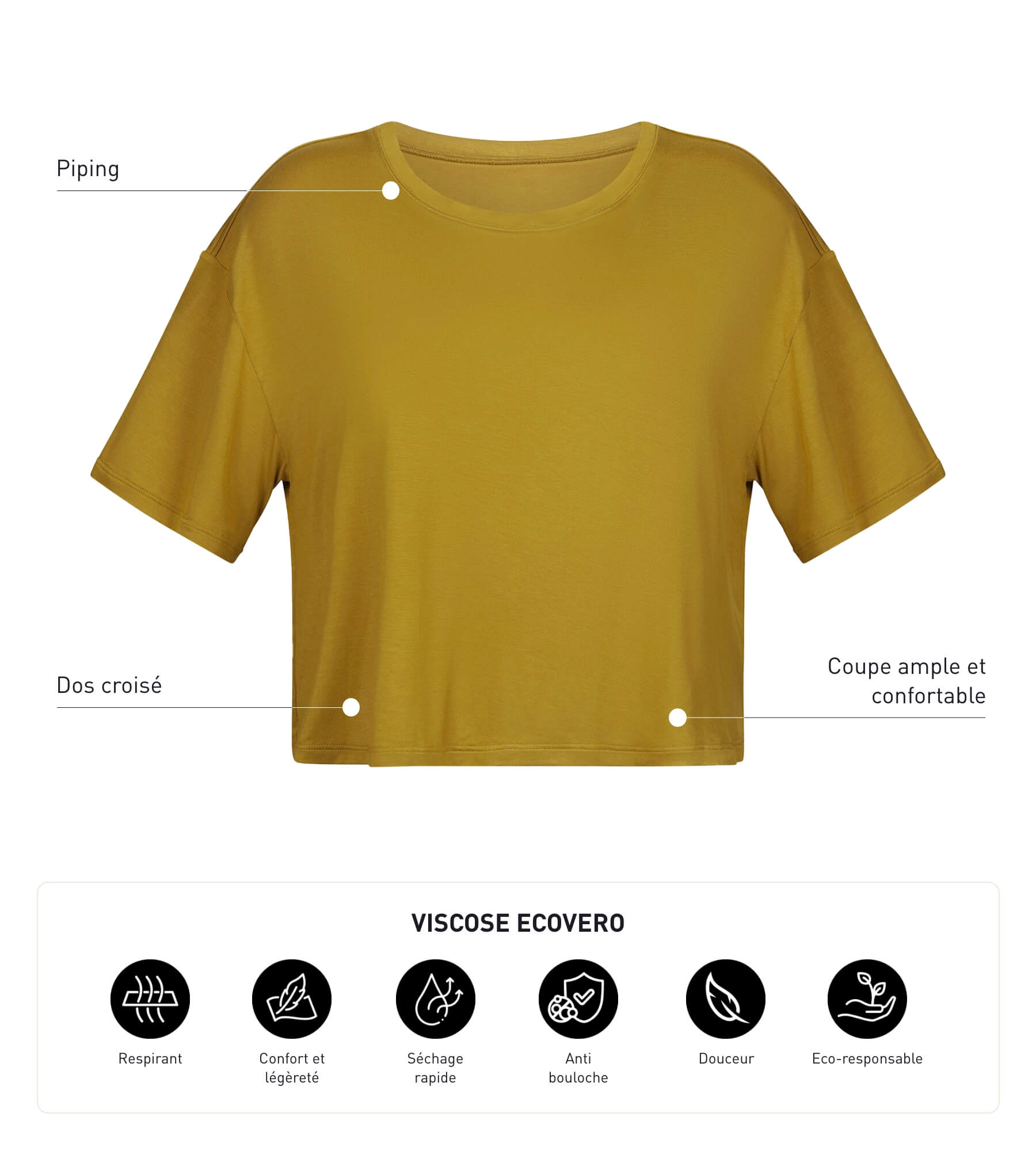 DIM Sport-T-Shirt für Damen in Olivgrün Viskose mit offenem Rücken Dim Move