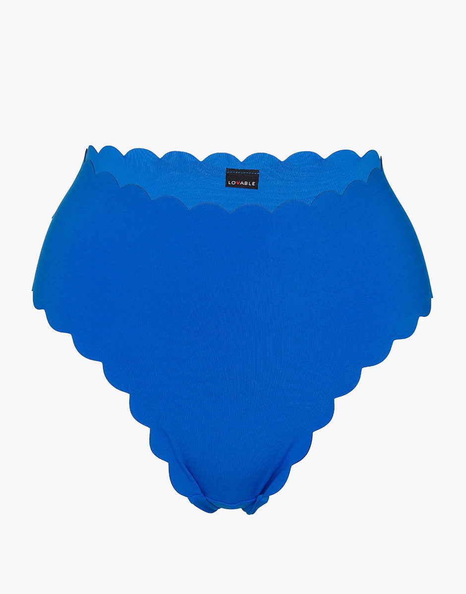 DIM Elektrisch blauer hoch taillierter Bikini-Unterteil Scallop aus Mikrofaser