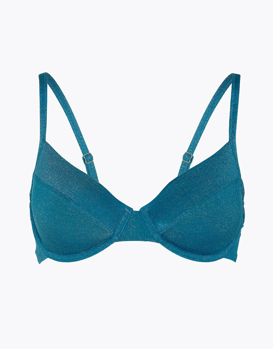 DIM Petrolblaues Bikini-Oberteil mit Bügeln Plain Lurex aus Mikrofaser in Ottanio