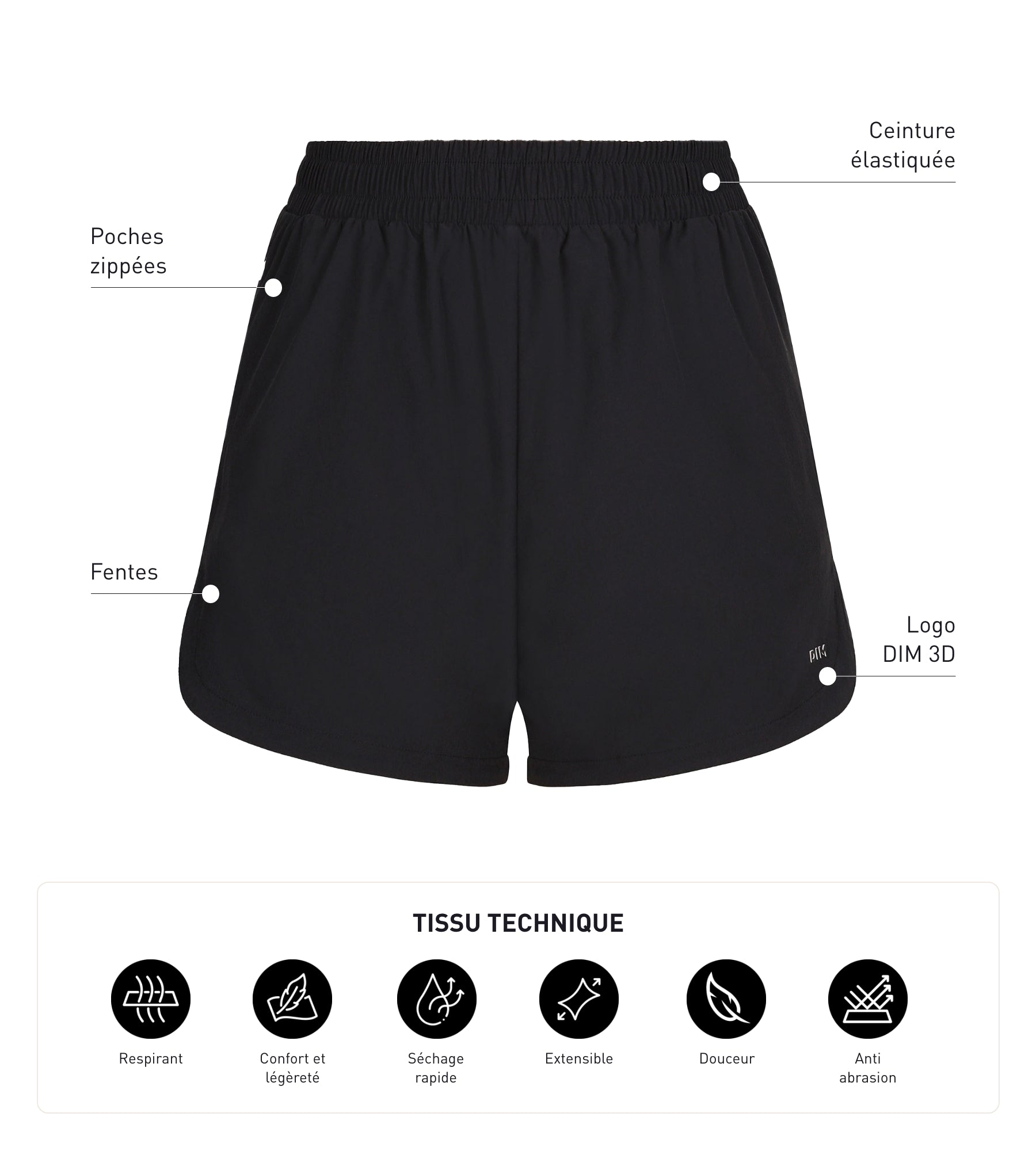 DIM Sportshorts für Damen aus schwarzer Viskose Dim Move