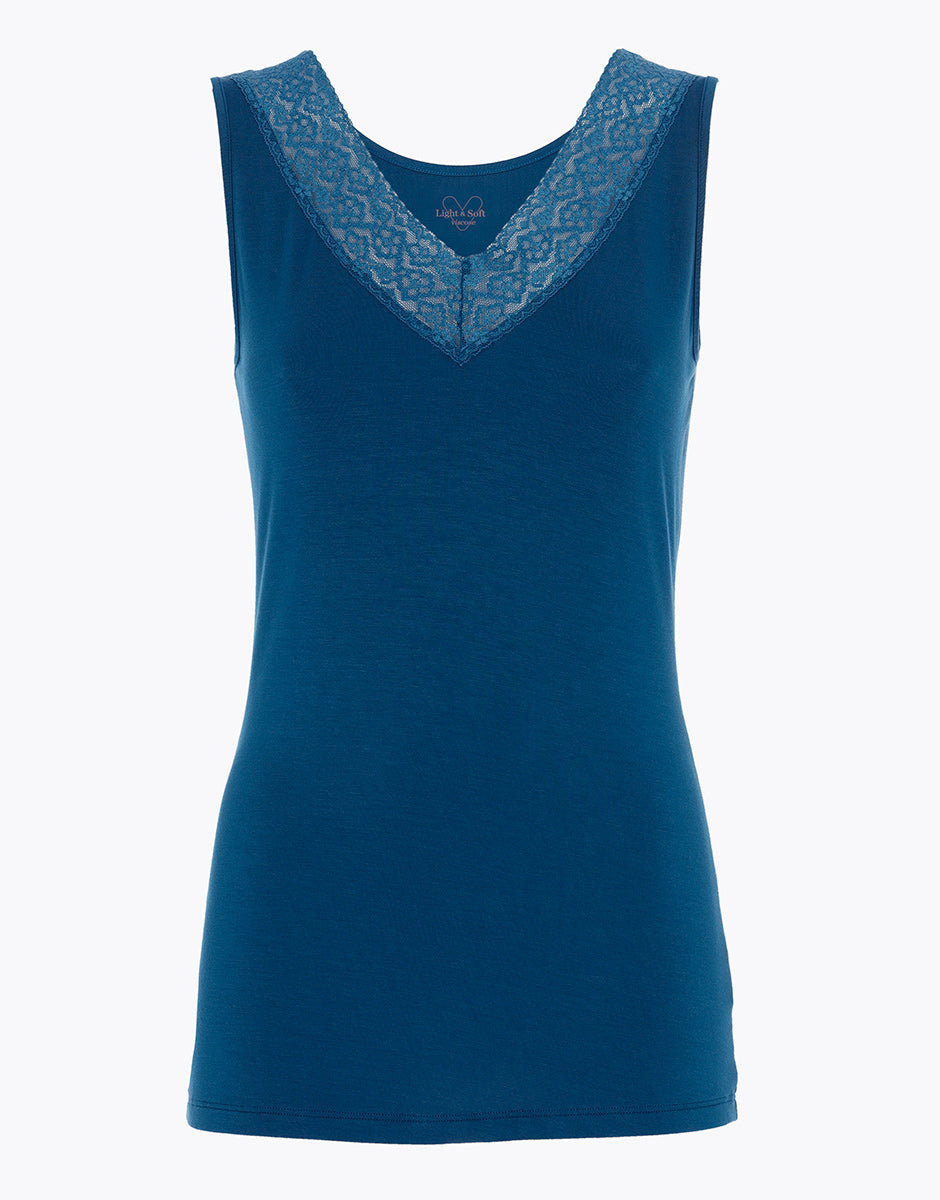 DIM Damen Viskose Tanktop mit breiten Trägern und Spitze Warm & Soft Blue