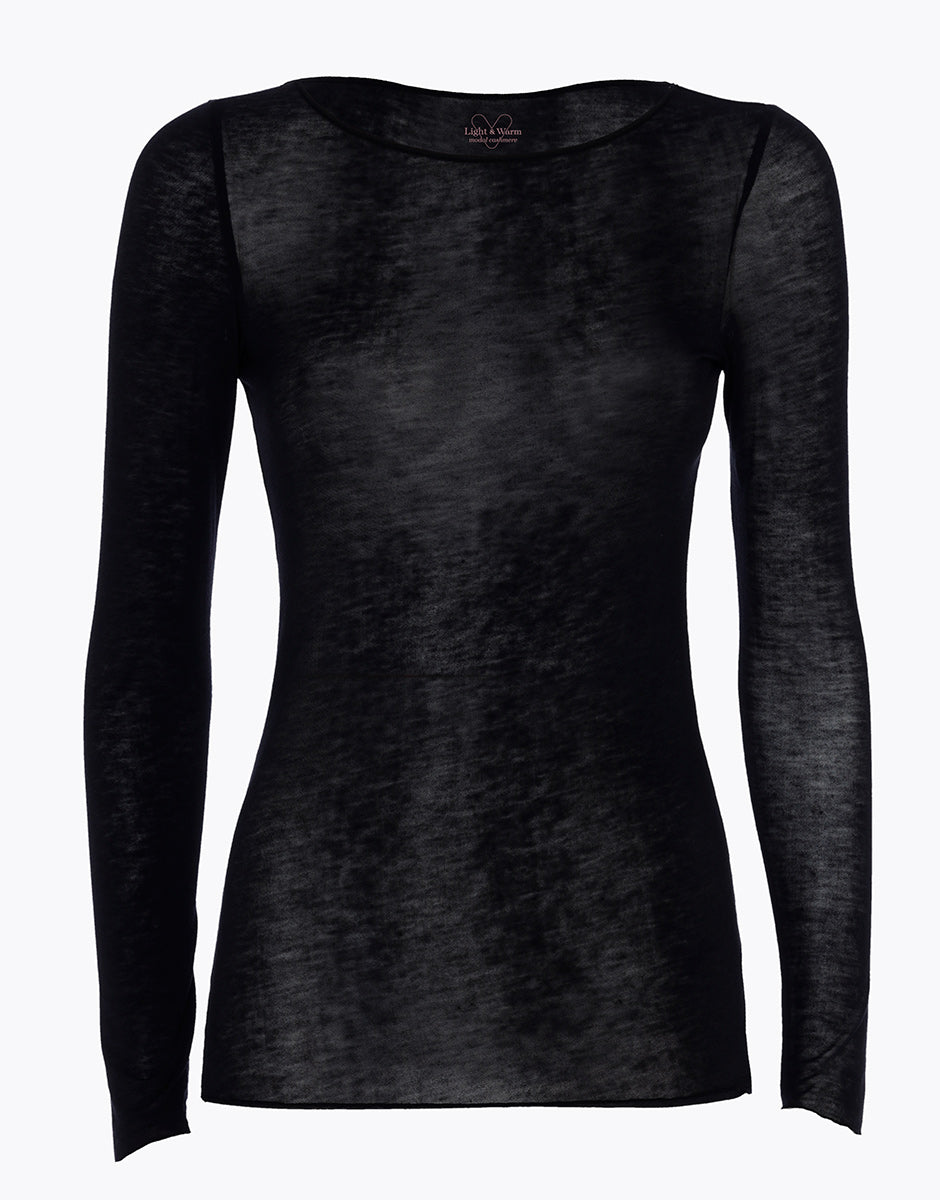 DIM Pullover aus Modal und Kaschmir mit U-Boot-Ausschnitt und langen Ärmeln Schwarz