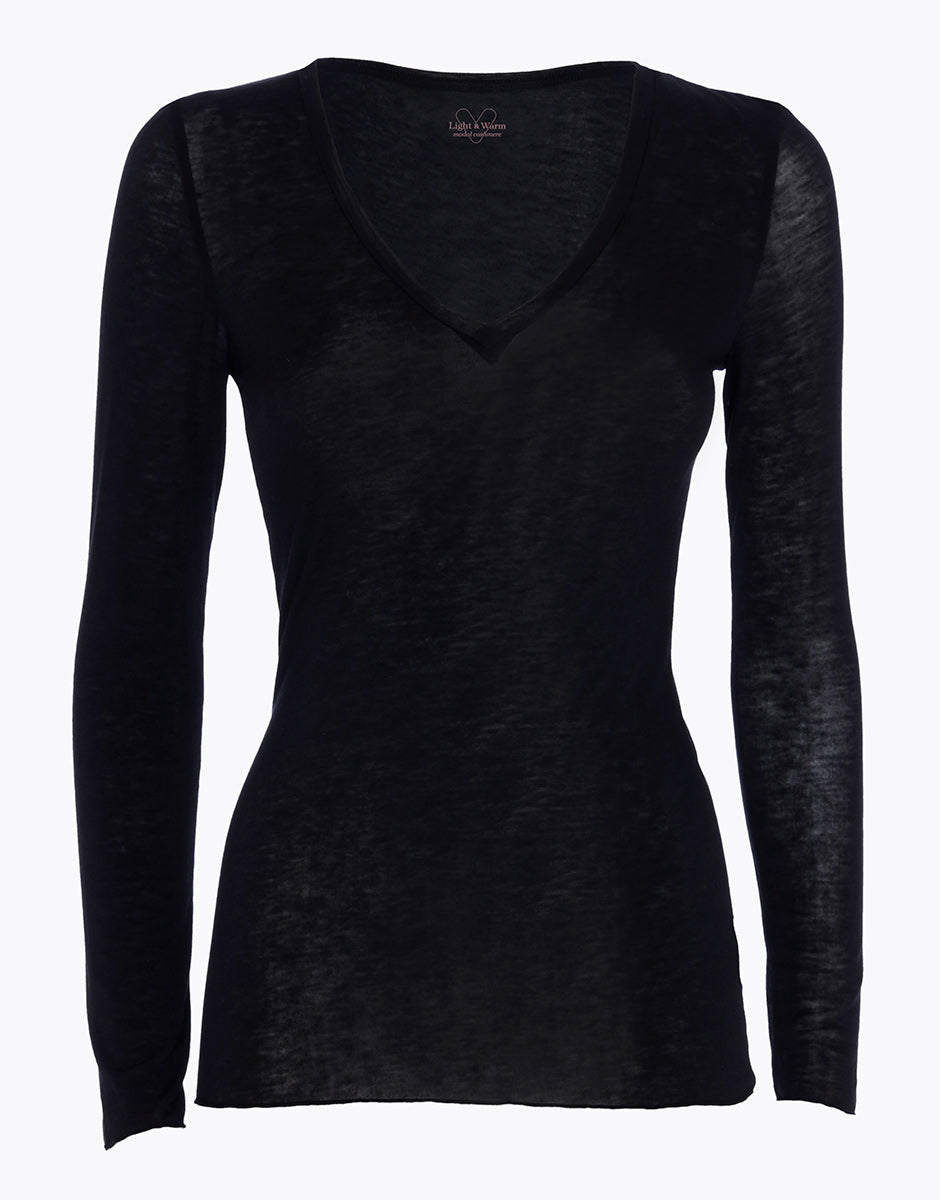 DIM Langärmliger Pullover mit V-Ausschnitt aus Modal und Kaschmir Schwarz