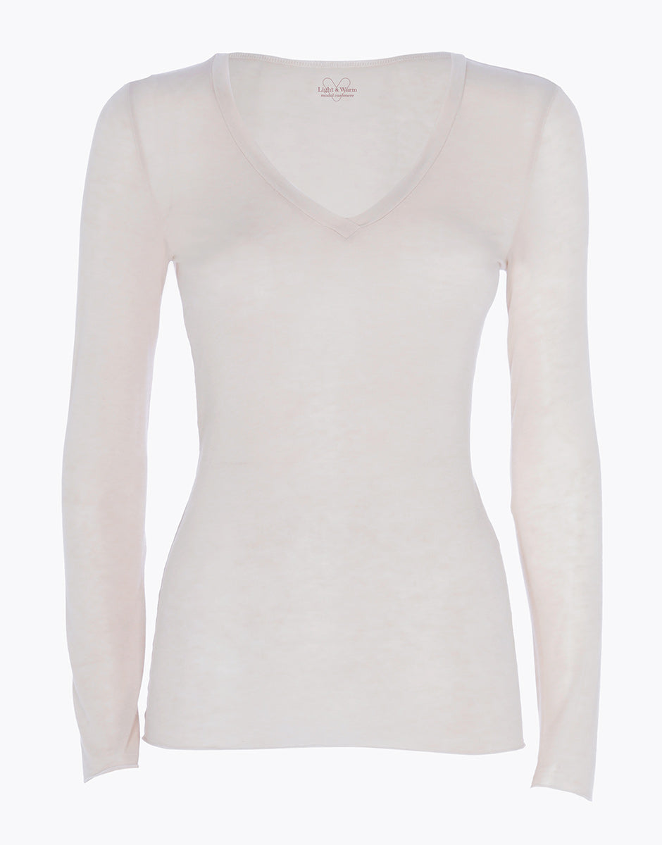 DIM Langärmliger Pullover mit V-Ausschnitt aus Modal und Kaschmir Beige