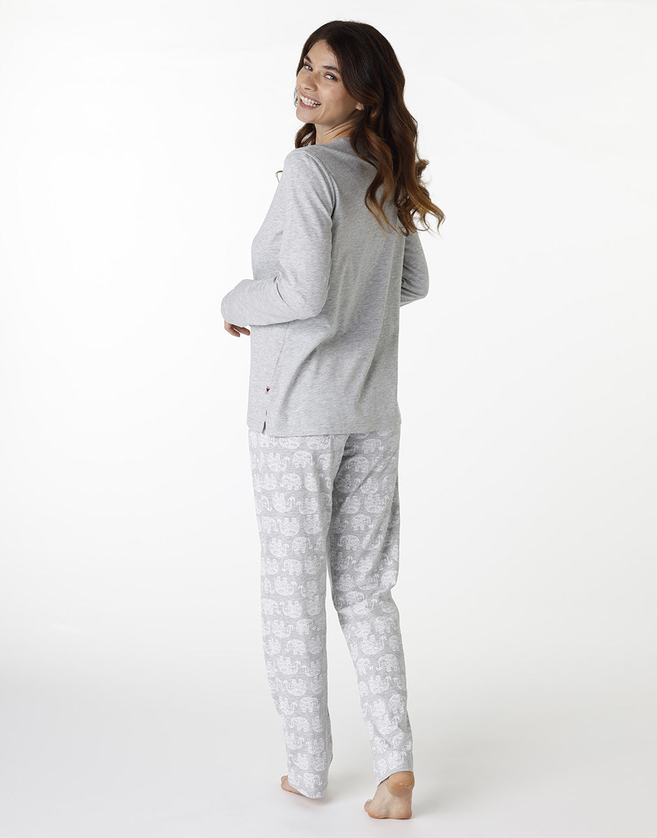 DIM Langer Pyjama-Set mit Rundhalsausschnitt aus grau meliertem Jersey