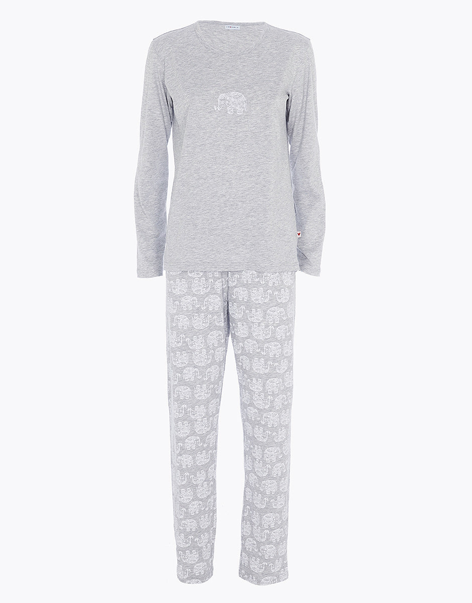 DIM Langer Pyjama-Set mit Rundhalsausschnitt aus grau meliertem Jersey