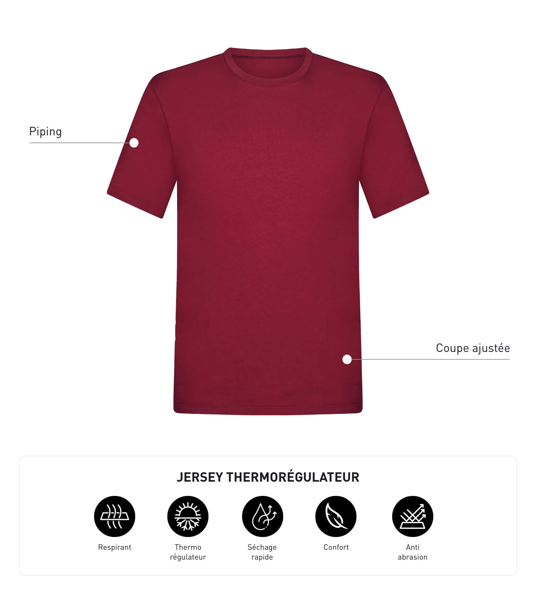 DIM Thermoregulierendes Sport-T-Shirt für Herren aus Bordeaux-Dim-Move-Jersey