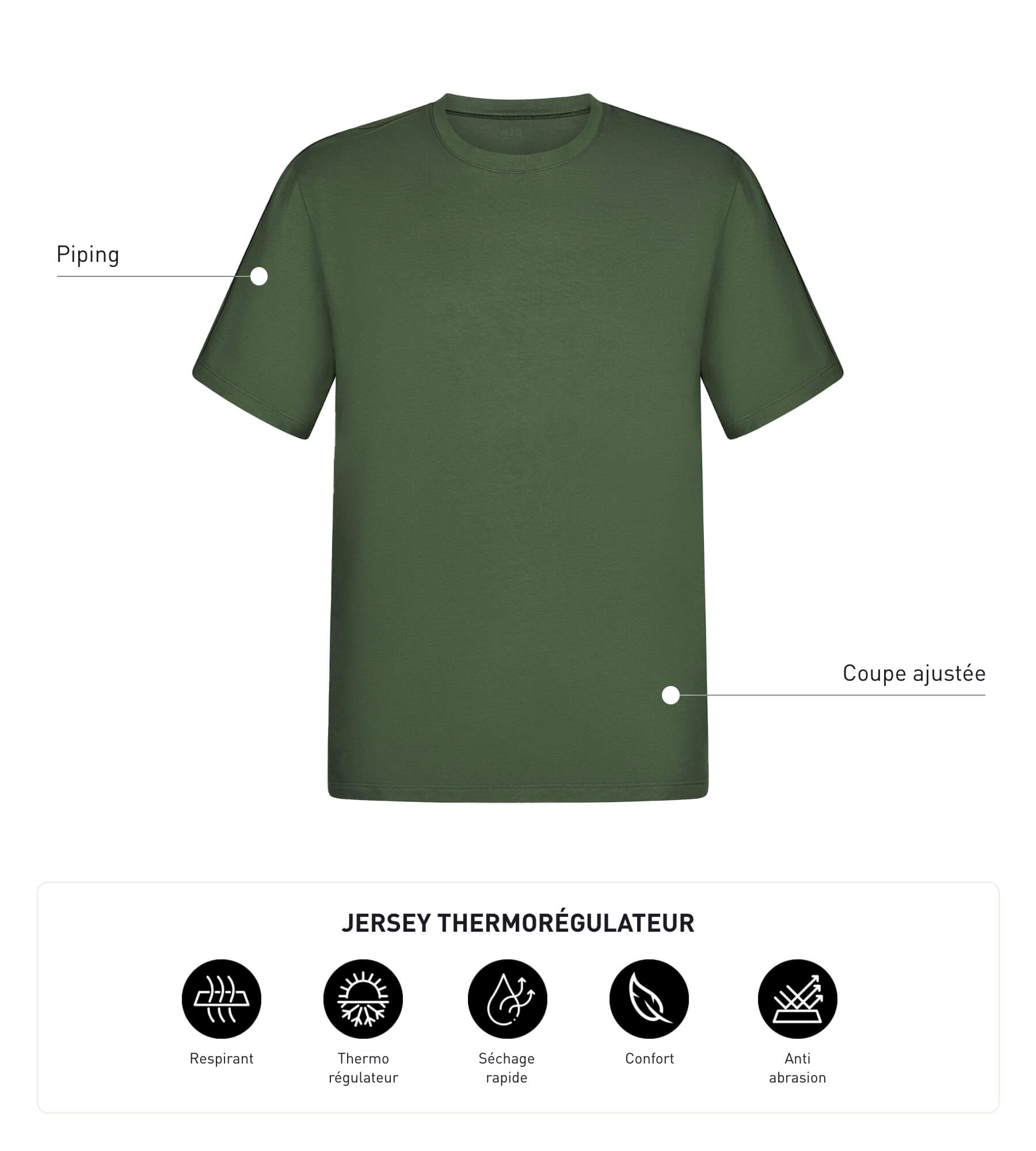 DIM Thermoregulierendes Sport-T-Shirt für Herren aus Khaki Dim Move-Jersey