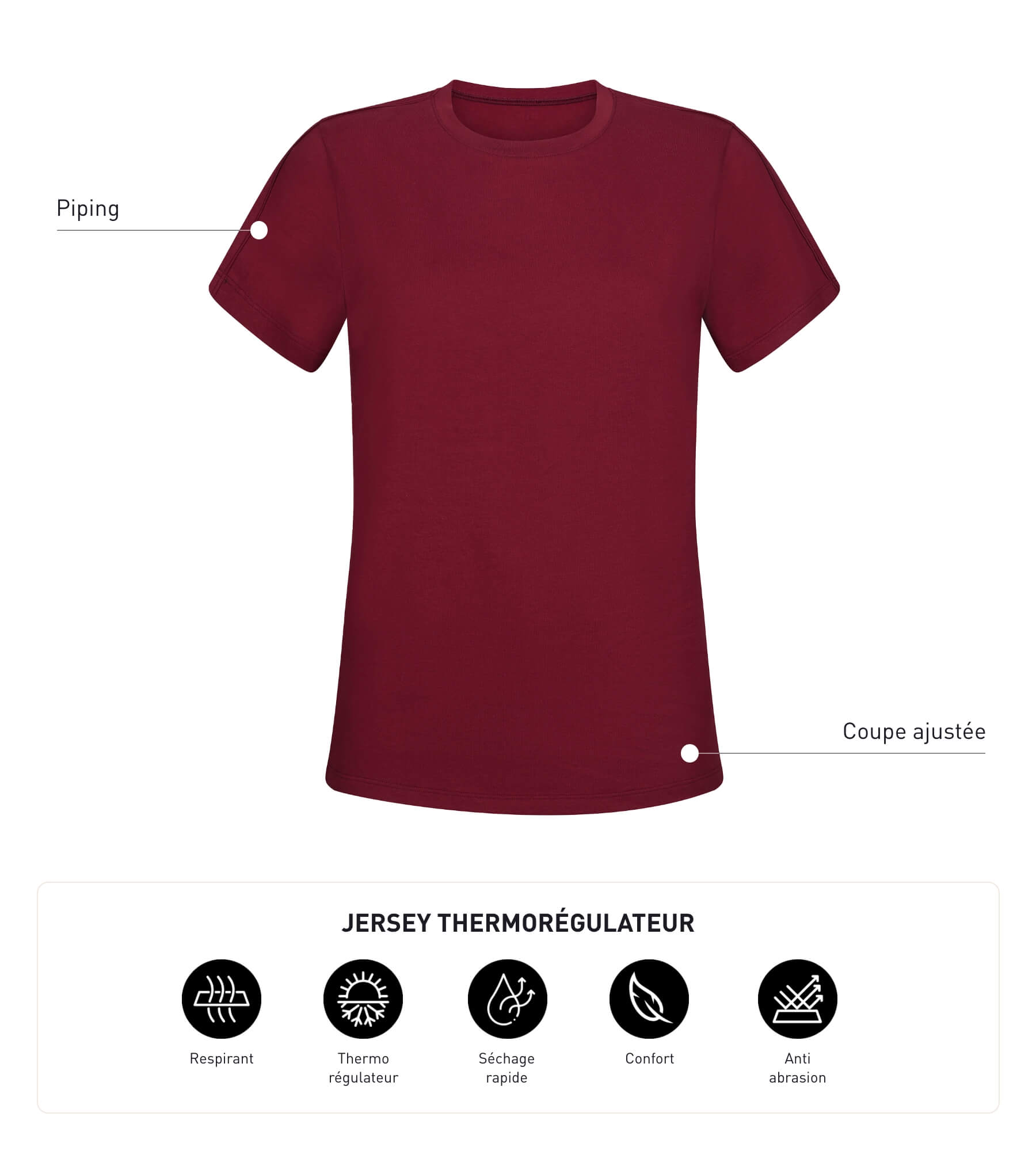 DIM Thermoregulierendes Sport-T-Shirt für Damen aus Bordeaux-Dim-Move-Jersey