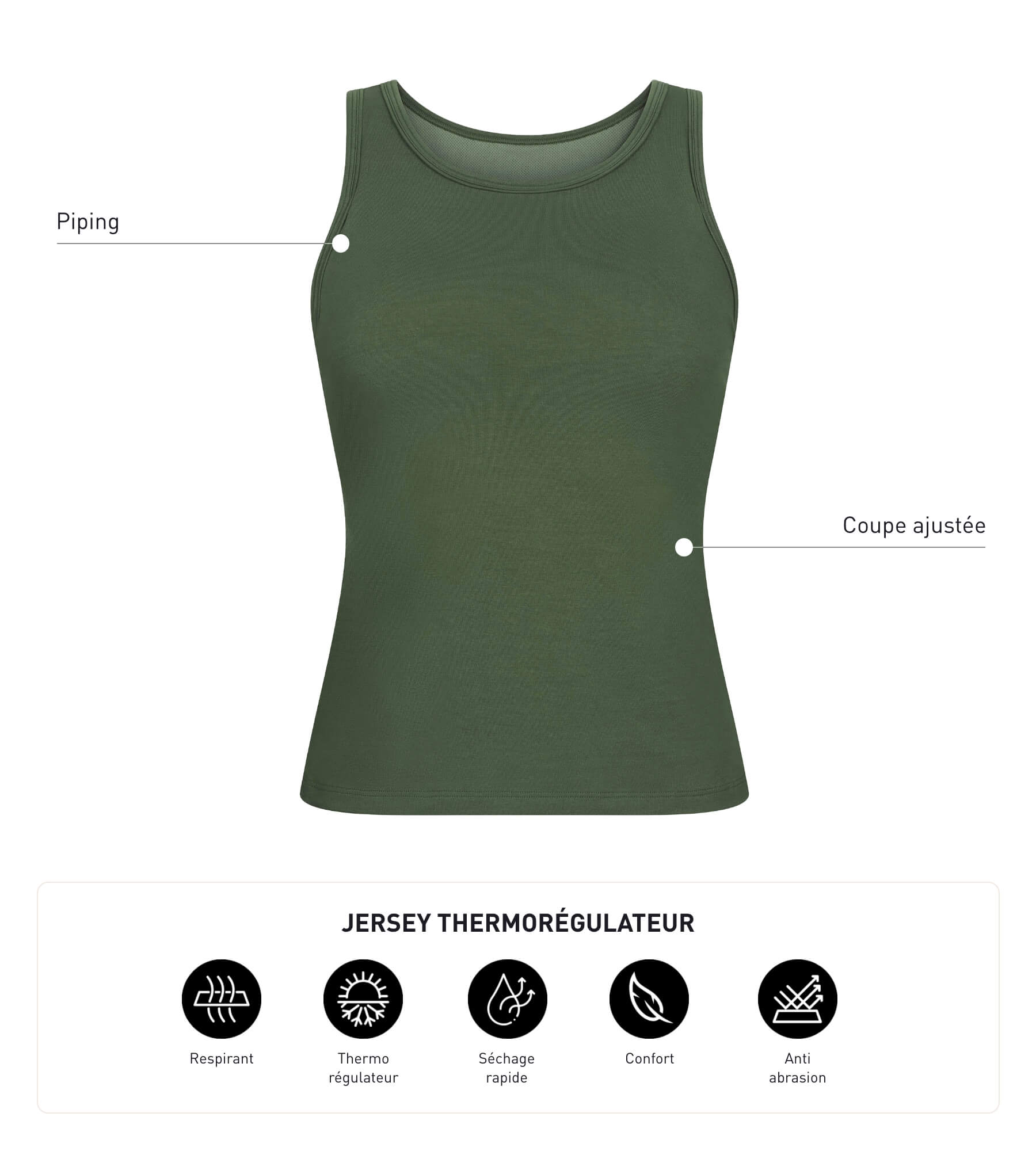 DIM Thermoregulierendes Sport-Tanktop für Damen aus Khaki Dim Move-Jersey