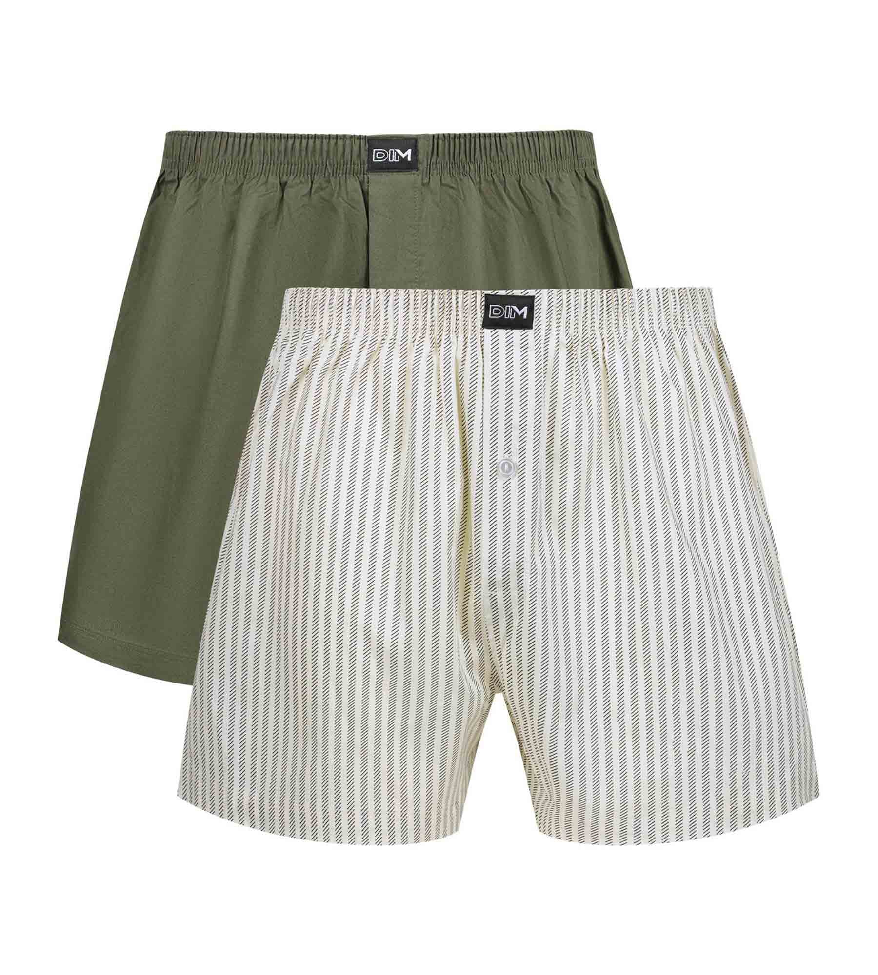 DIM 2er-Pack Boxershorts für Männer Beige gestreift Grün Baumwolle Stretch