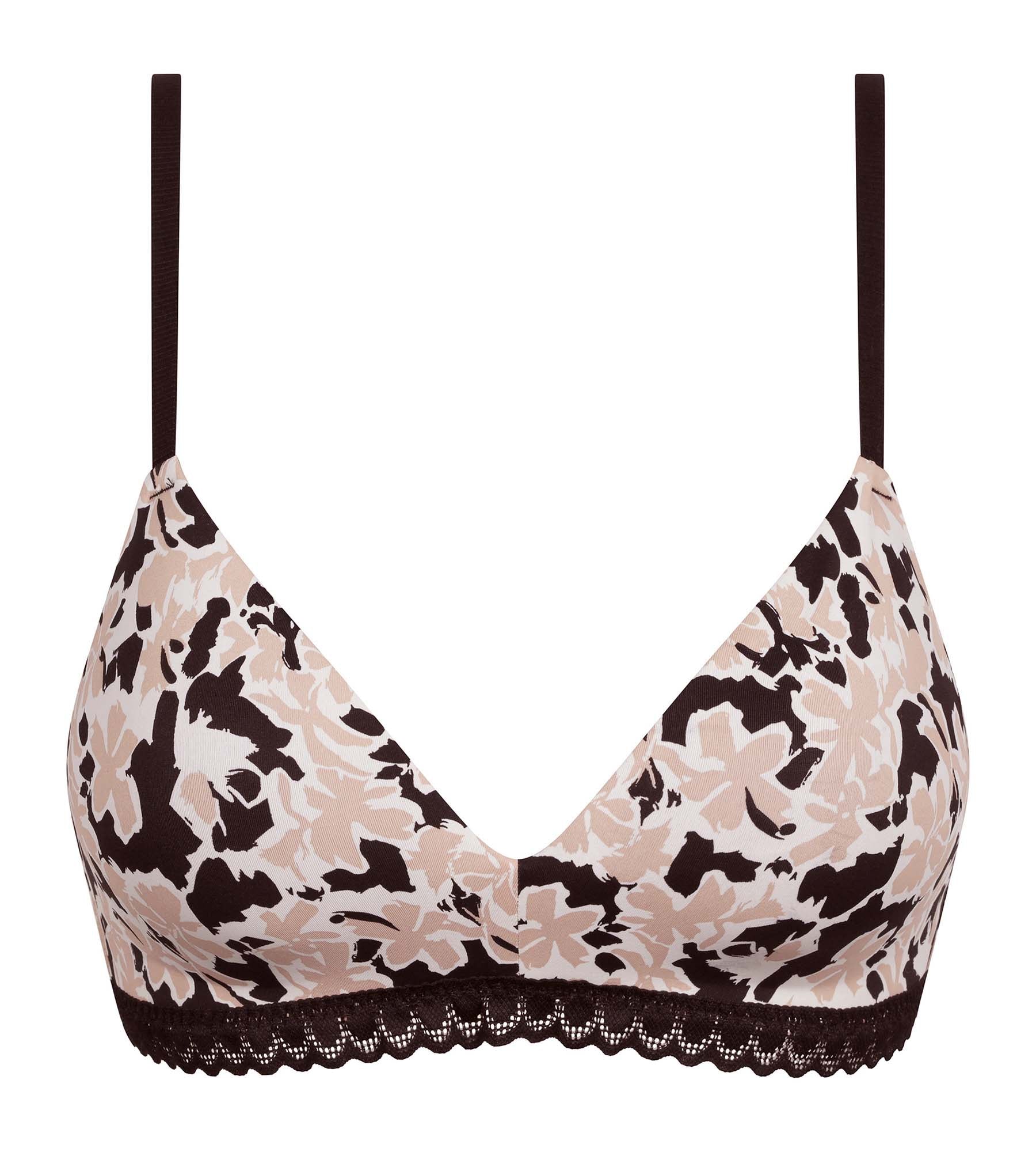 DIM Hautfarbener Padded Triangel-BH mit schwarze Blumenmuster ohne Bügel – Daily Micro