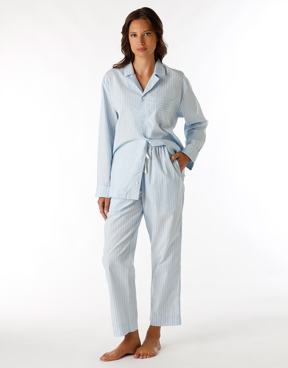 DIM Unisex Blau Gestreiftes Langarm-Pyjama aus Baumwollcanvas