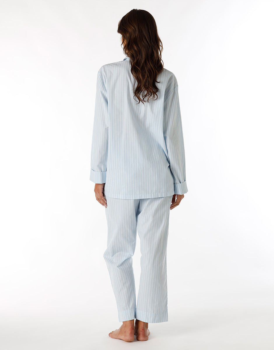 DIM Unisex Blau Gestreiftes Langarm-Pyjama aus Baumwollcanvas
