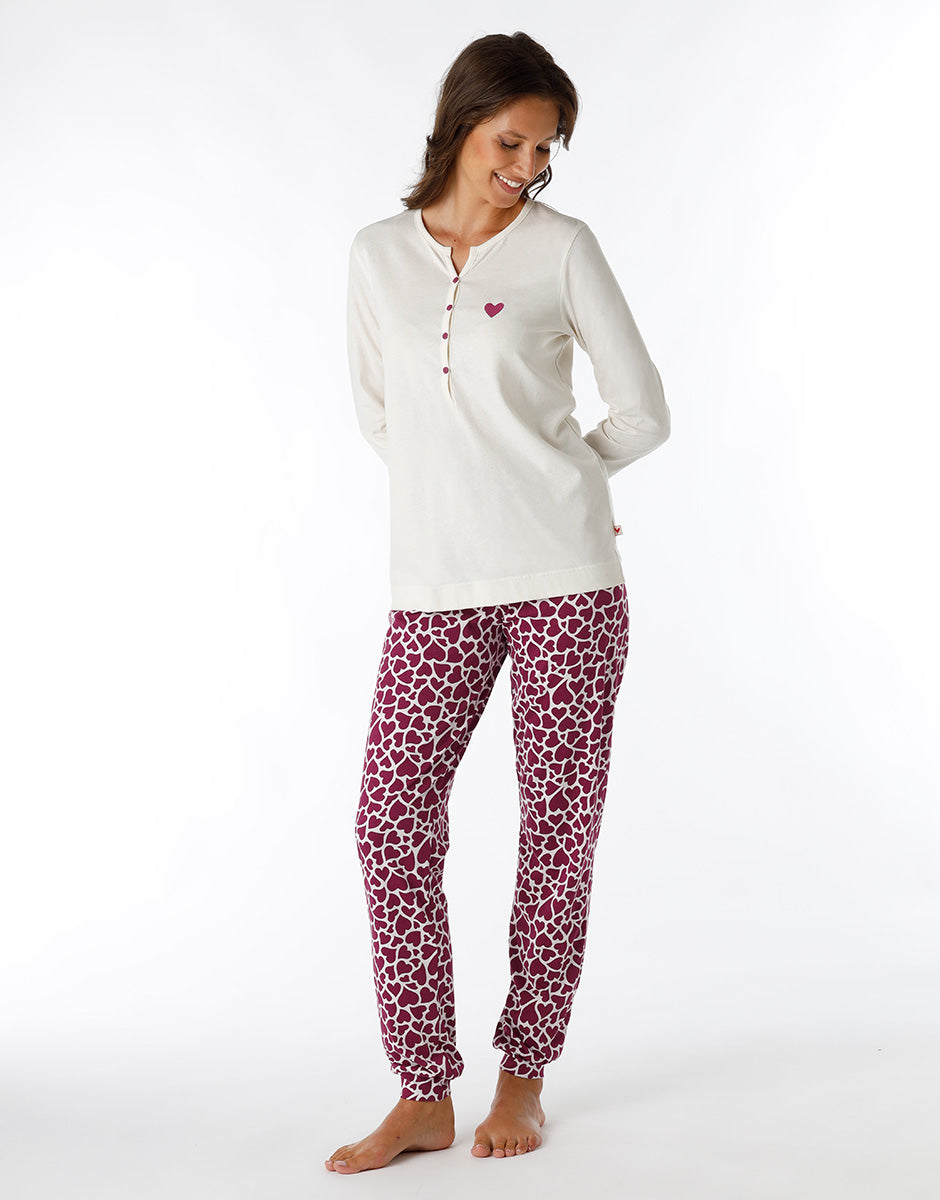 DIM Langer Serafino-Pyjama-Set aus elfenbeinfarbenem Jersey