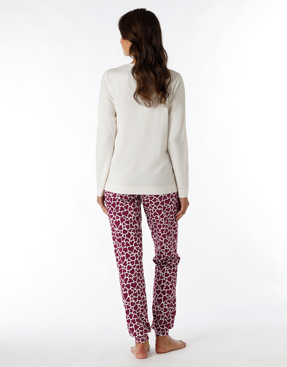 DIM Langer Serafino-Pyjama-Set aus elfenbeinfarbenem Jersey