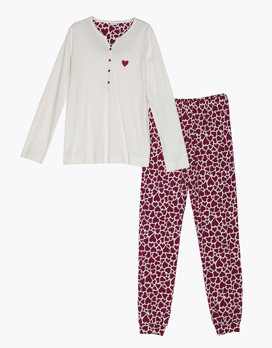 DIM Langer Serafino-Pyjama-Set aus elfenbeinfarbenem Jersey