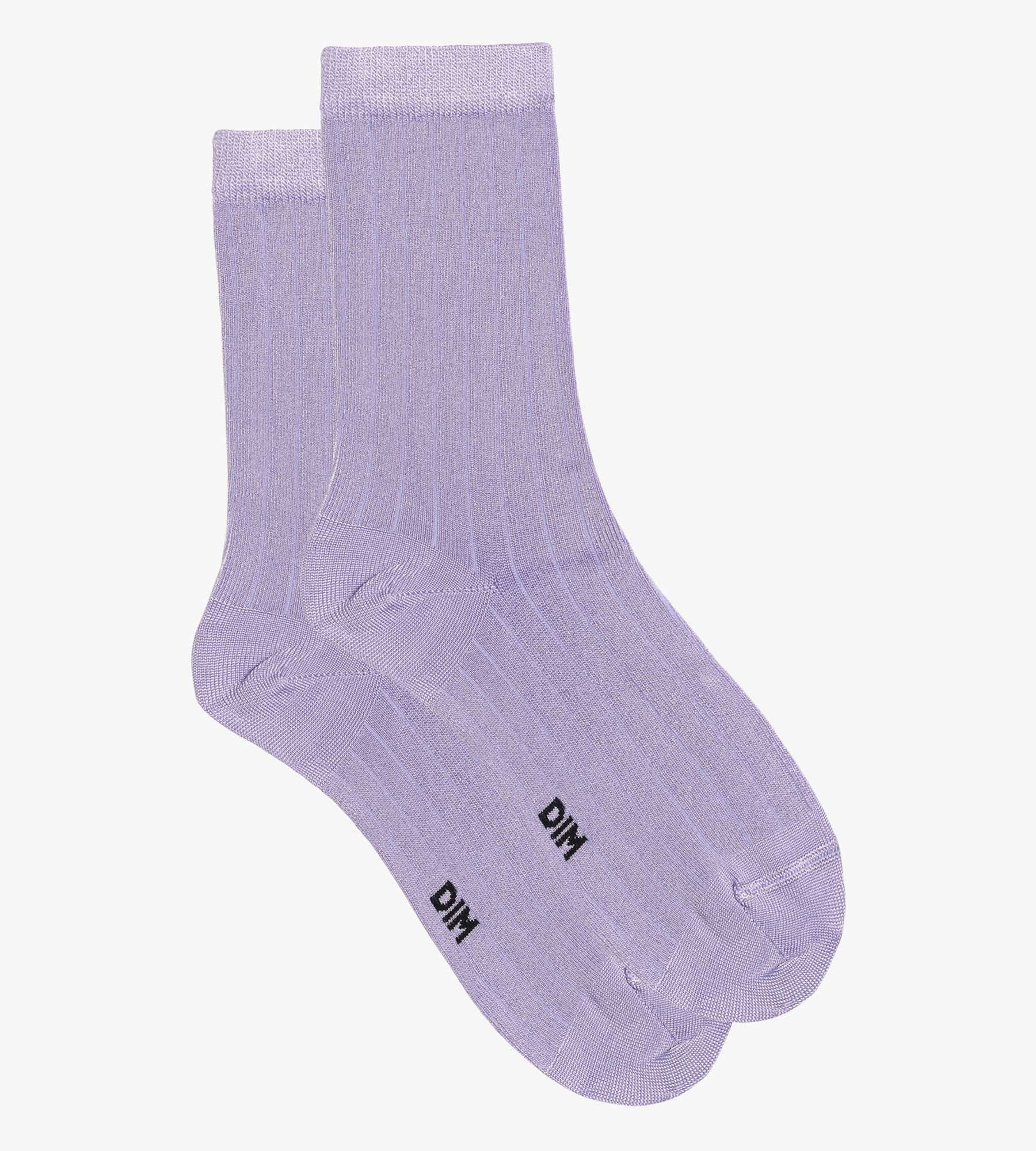 DIM Lila flache Damensocken aus satinierter, gerippter Baumwolle - Dim Mode