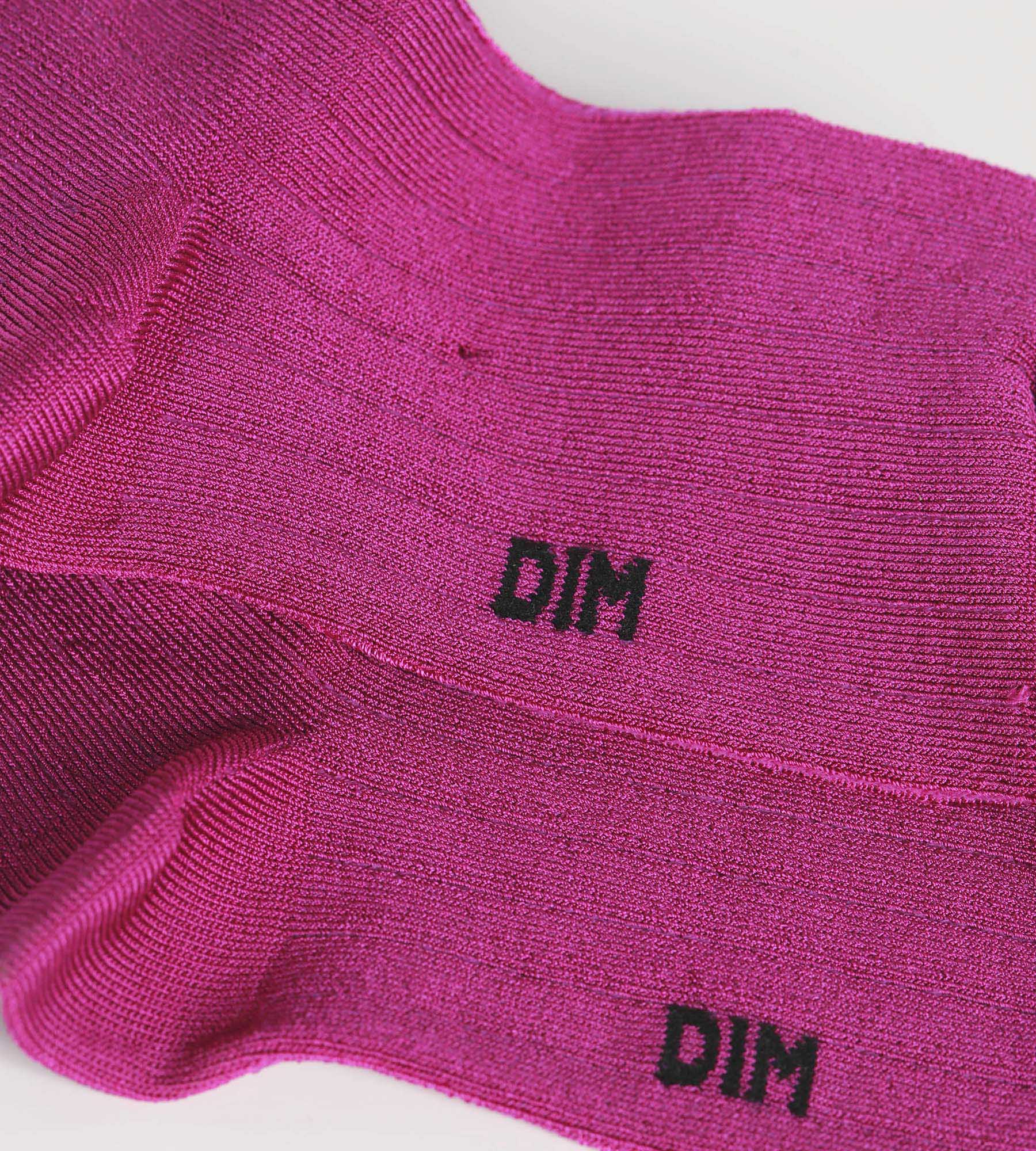 DIM Fuchsia flache Damensocken aus satinierter, gerippter Baumwolle - Dim Mode