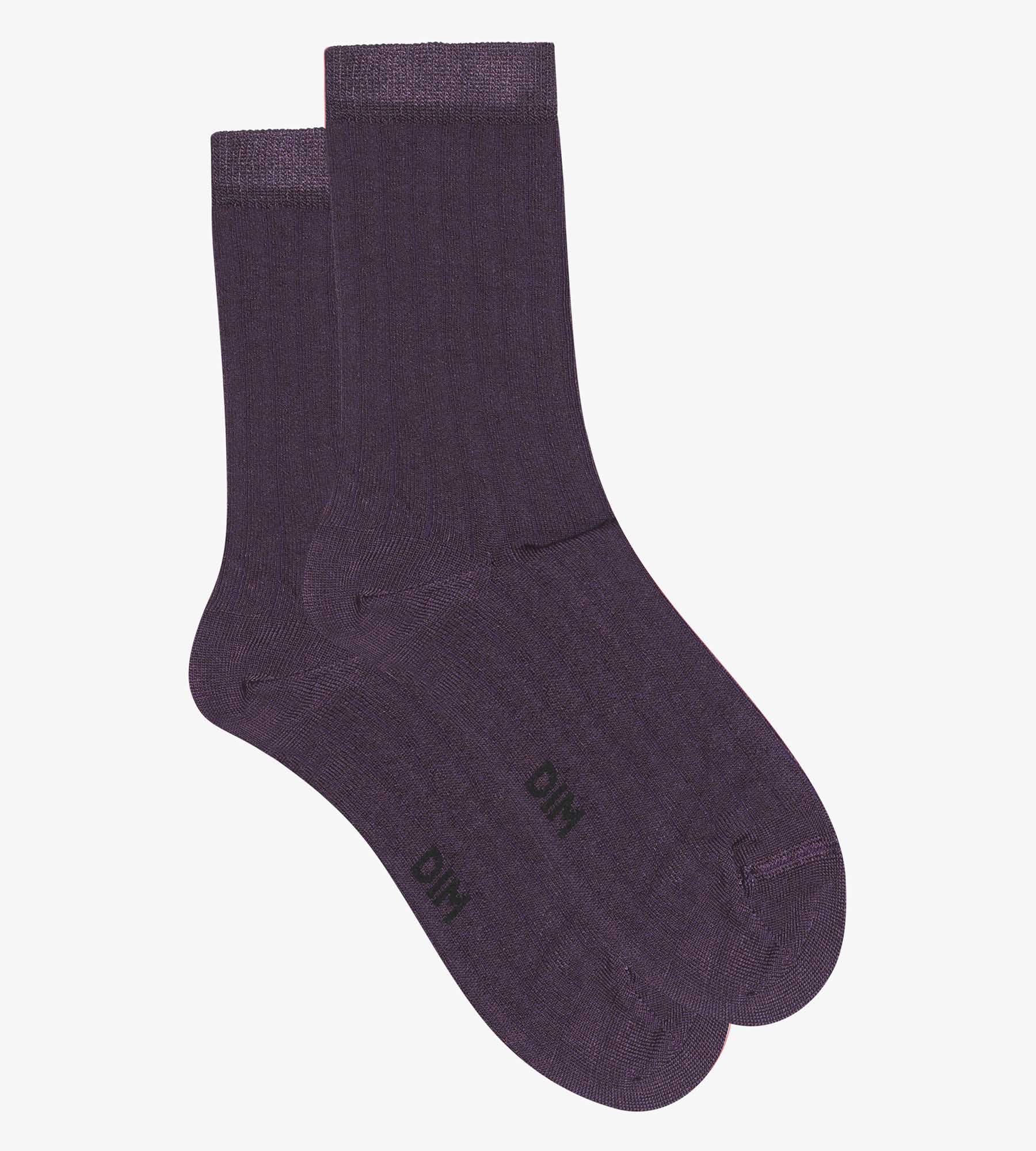 DIM Violette gerippte Damensocken aus satinierter Baumwolle - Dim Mode