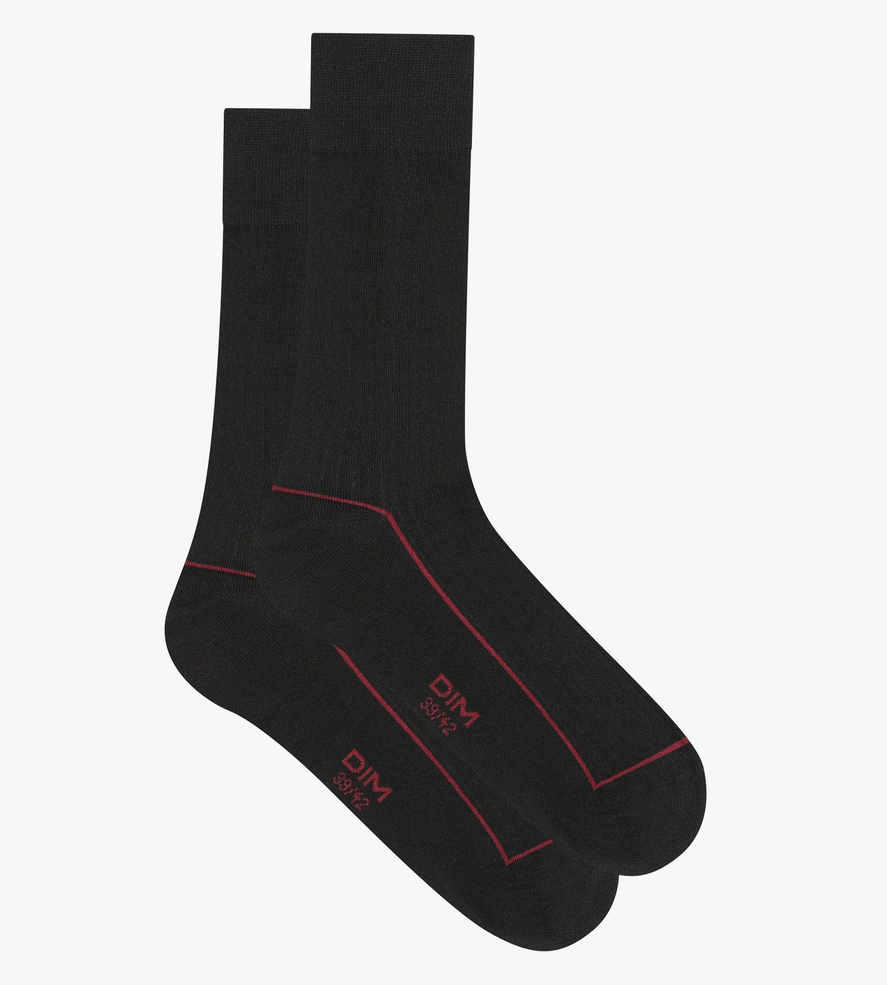 DIM Schwarze Herrensocken aus gerippter Baumwolle mit buntem Rand - Dim Mode